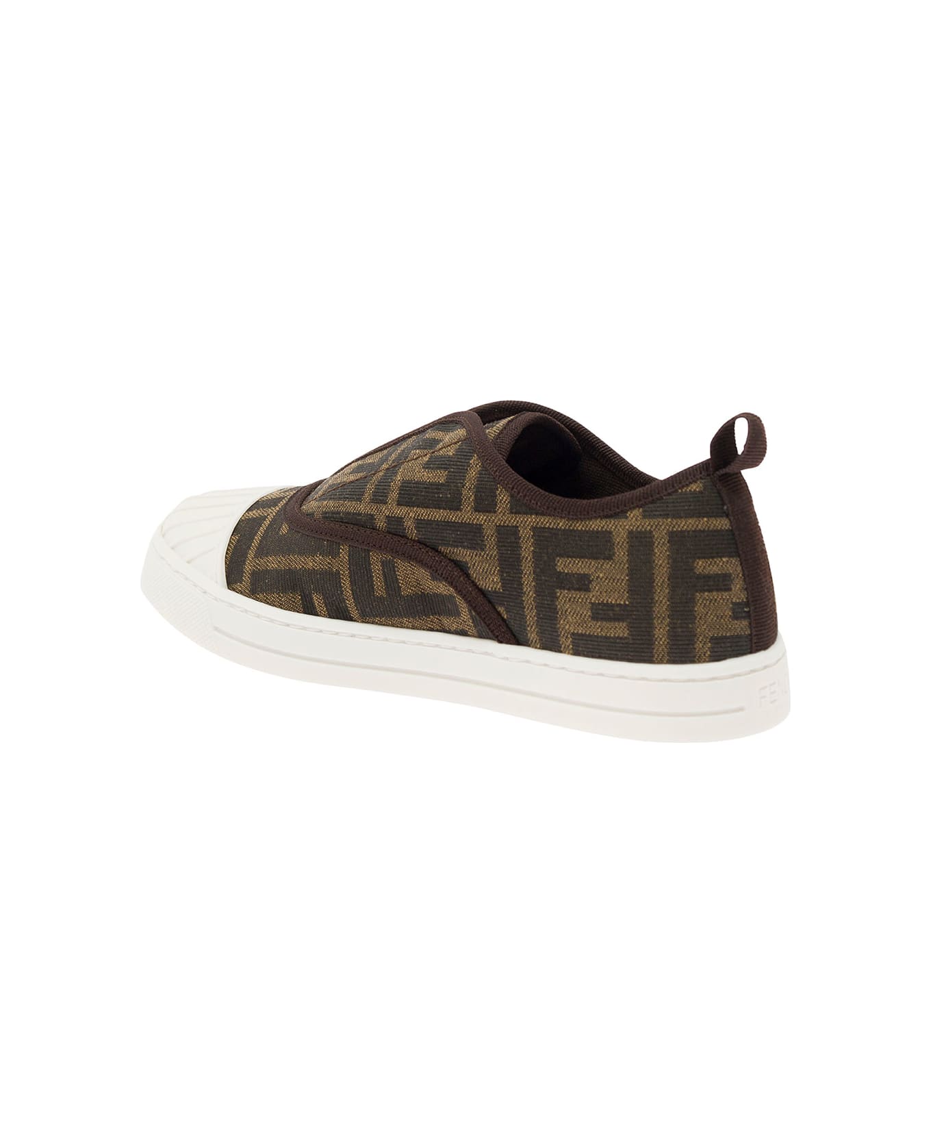 Fendi Brown Pull-on Sneakers With Logo Embroidery In Ff Canvas Boy - Brown