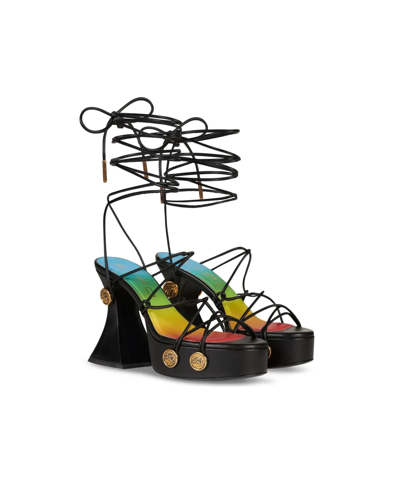 Etro Black Platform Sandals With Straps And Studs - Black