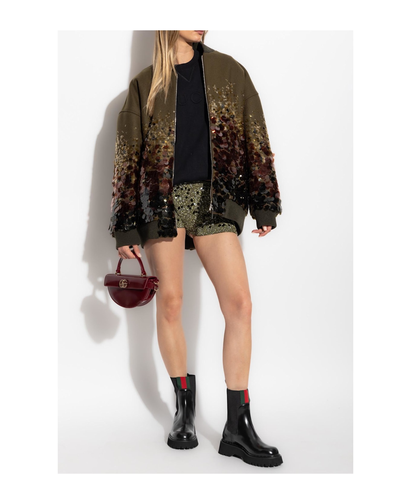 Gucci Shorts With Decorative Finishing - MILITARYGREENMIX