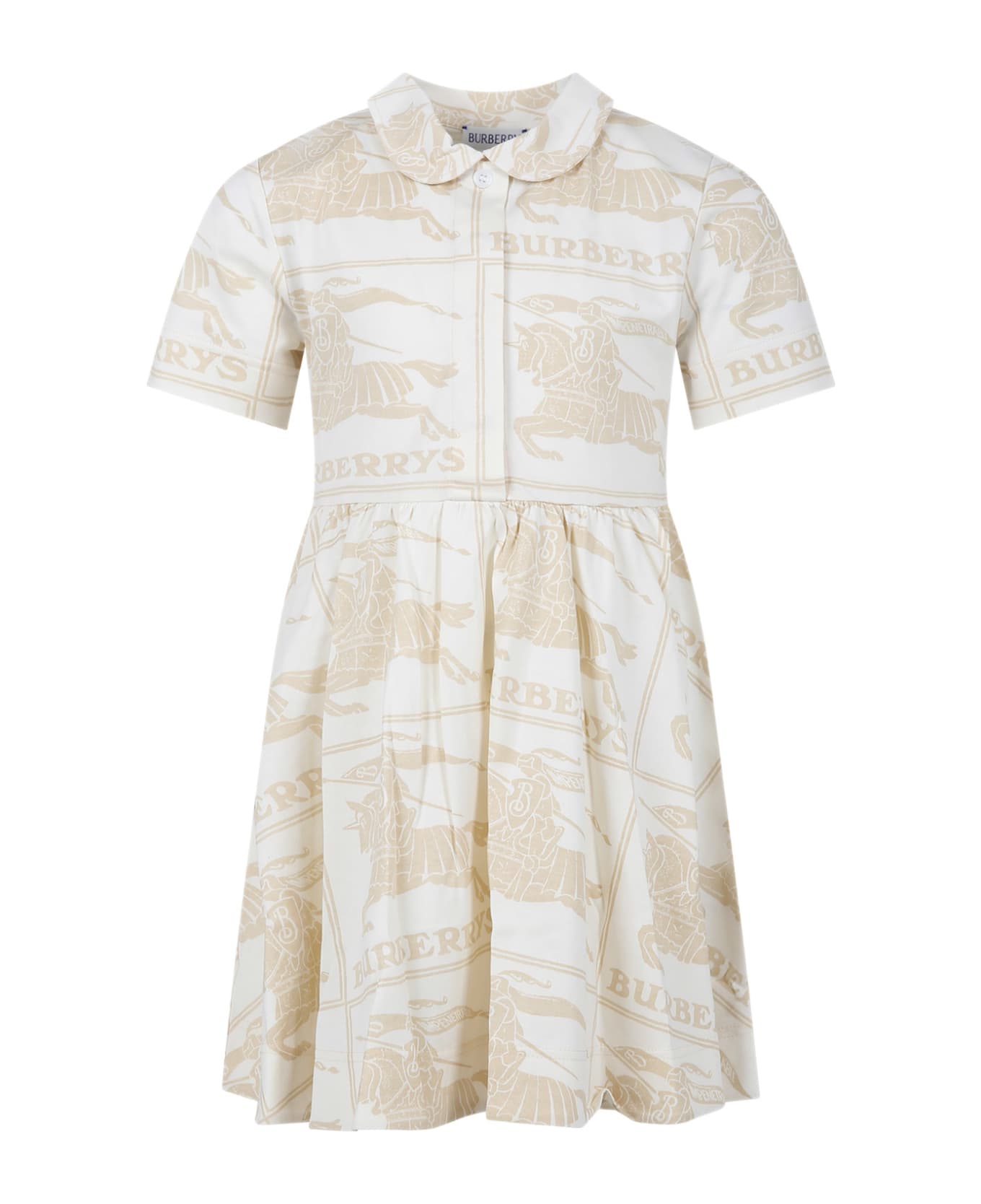 Burberry Ivory Dress For Girl With All-over Logo - Ivory