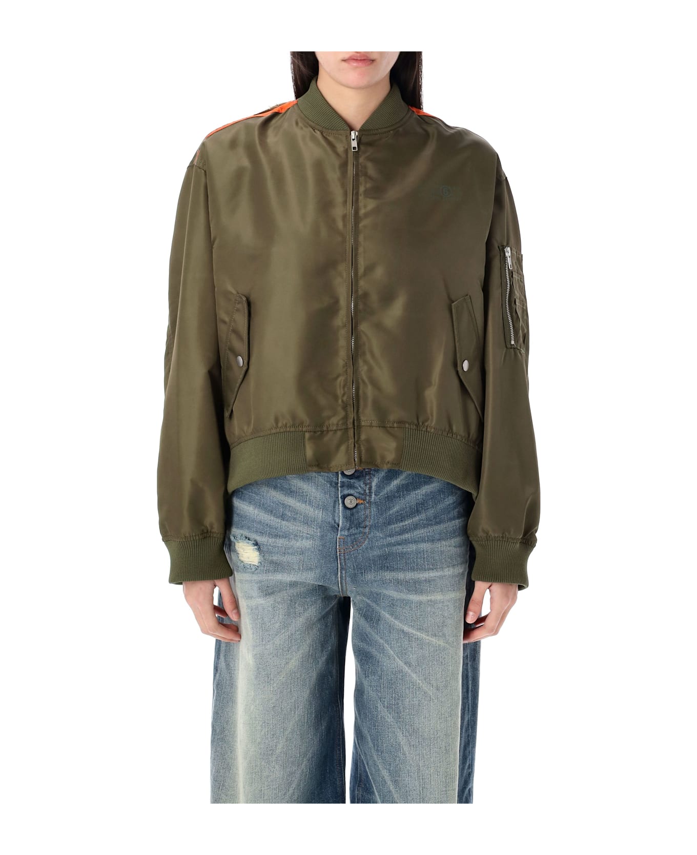 MM6 Maison Margiela Bomber Jacket In Green Polyamide - MILITARY ORANGE