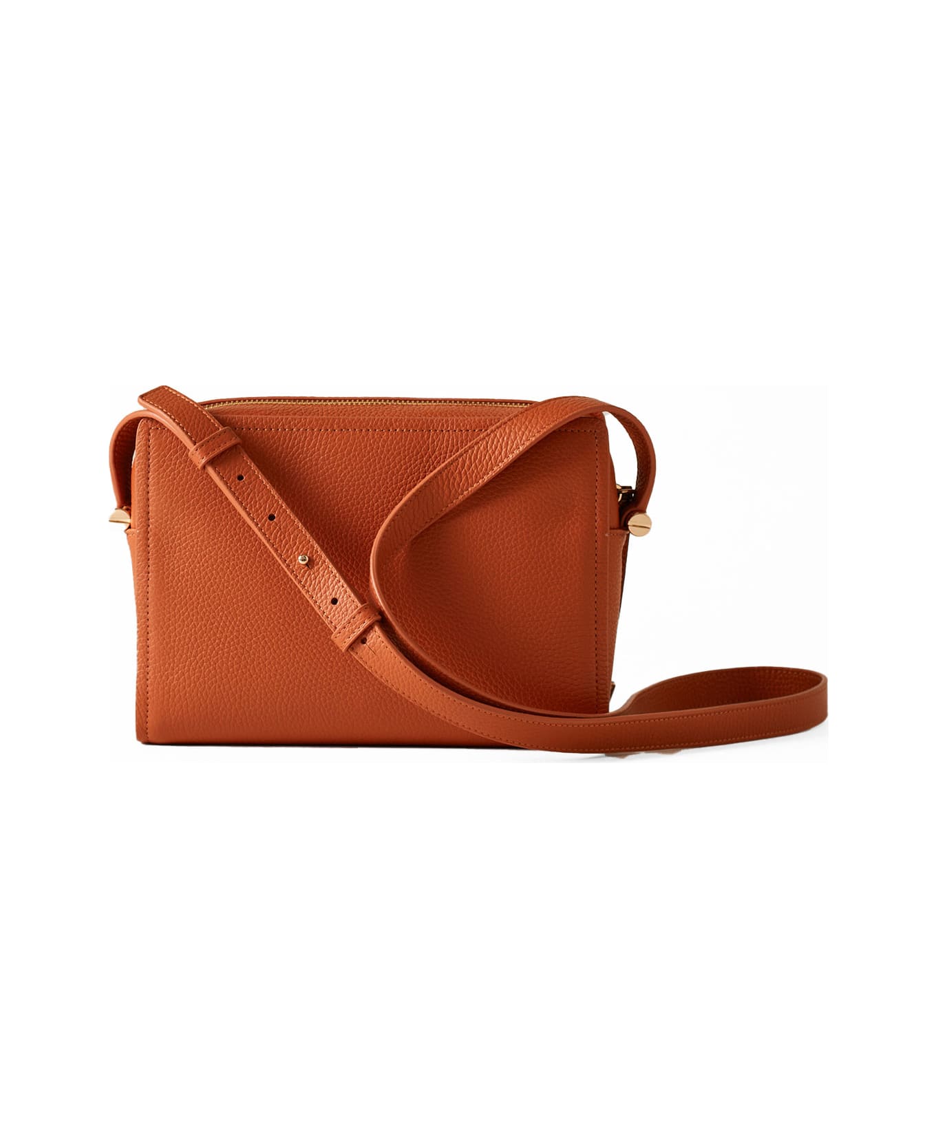 Borbonese Bolt Medium Shoulder Bag In Grained Leather - ARANCIO/OP NATURALE