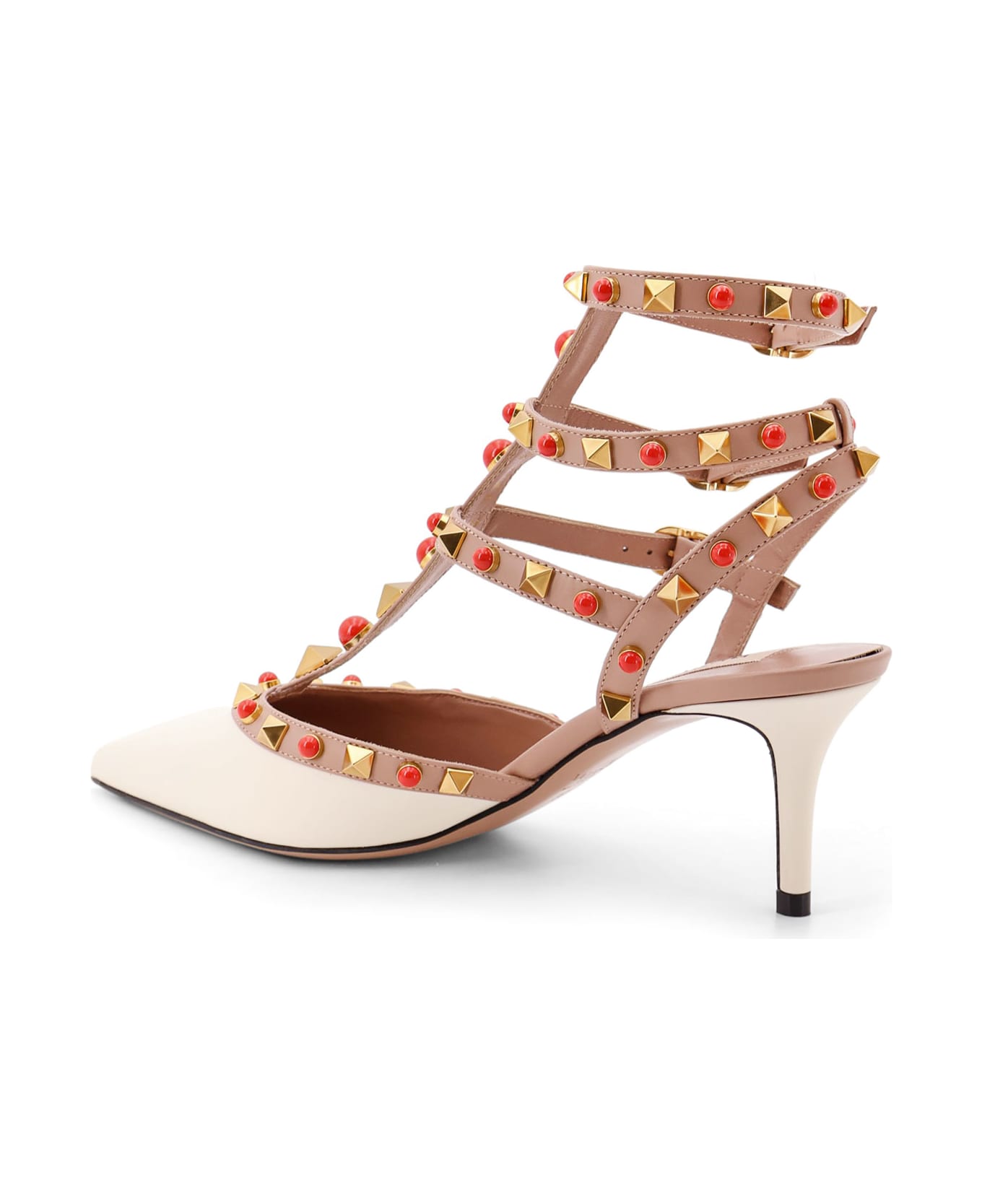 Valentino Garavani Rockstud Leather Slingback With Cabochon Stones - Beige
