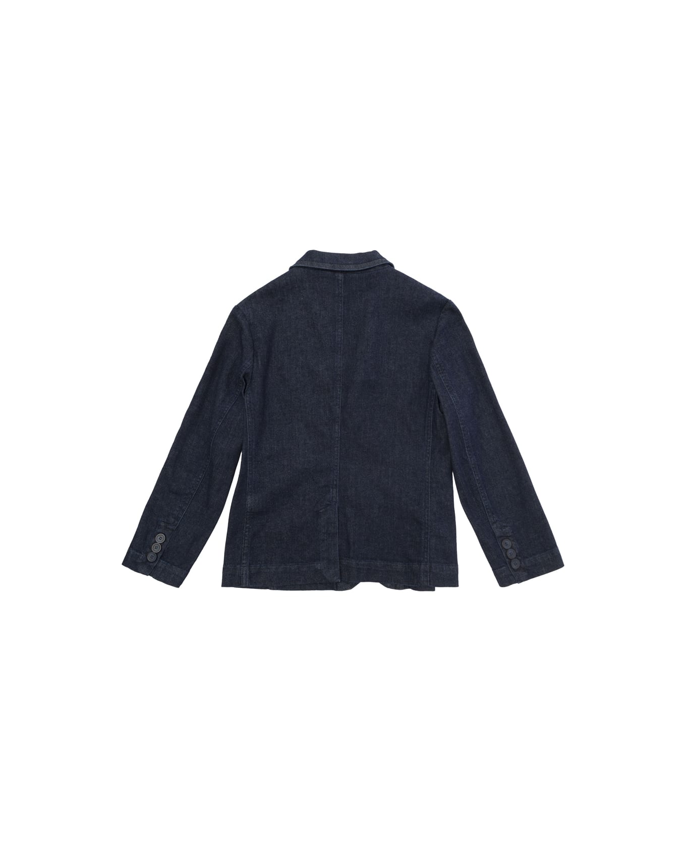 Il Gufo Blue Single-breasted Jacket With Patch Pockets In Stretch Cotton Denim Boy - Blu