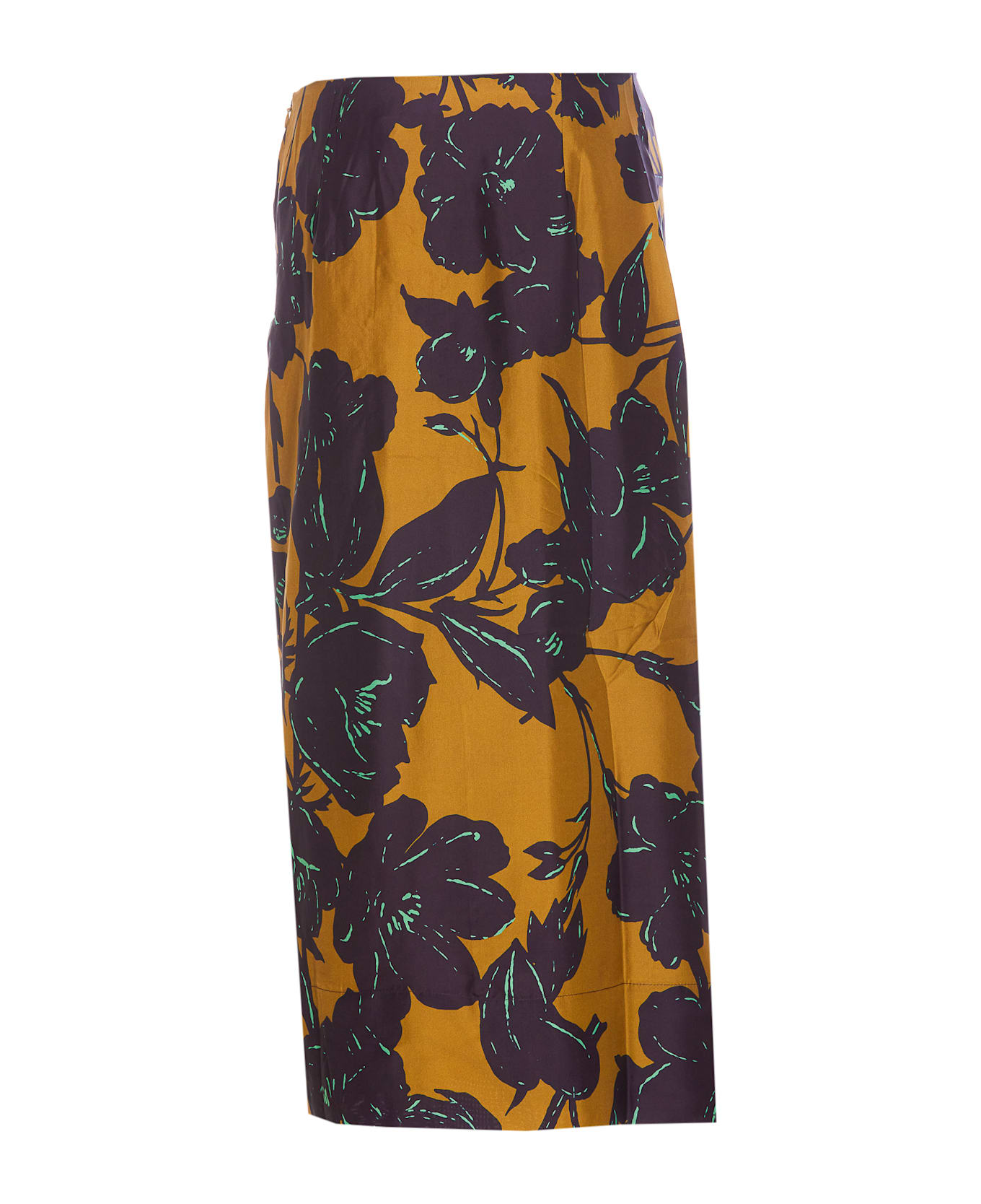 Essentiel Antwerp Silk Draped Midi Skirt With Floral Print - Brown