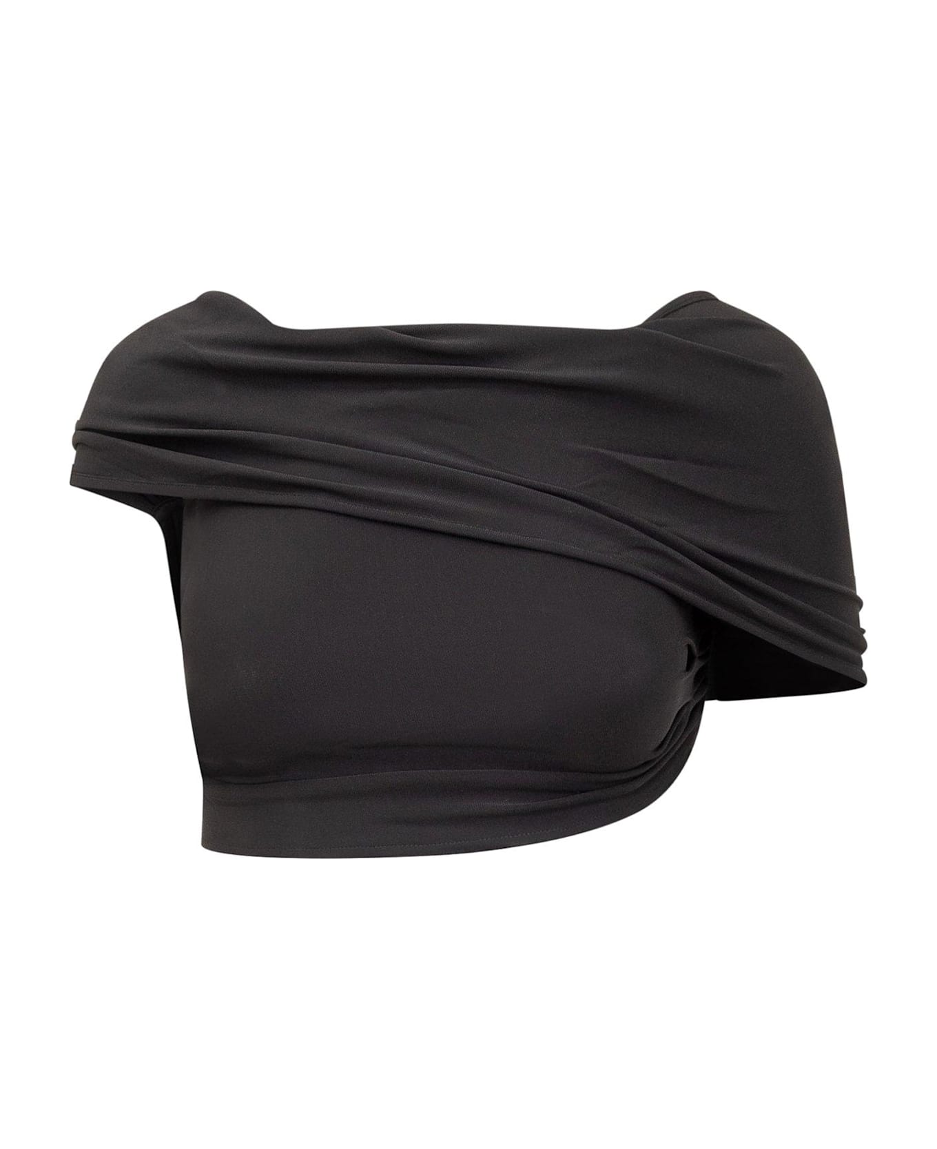 Casablanca Crepe Draped Crop Top - Nero