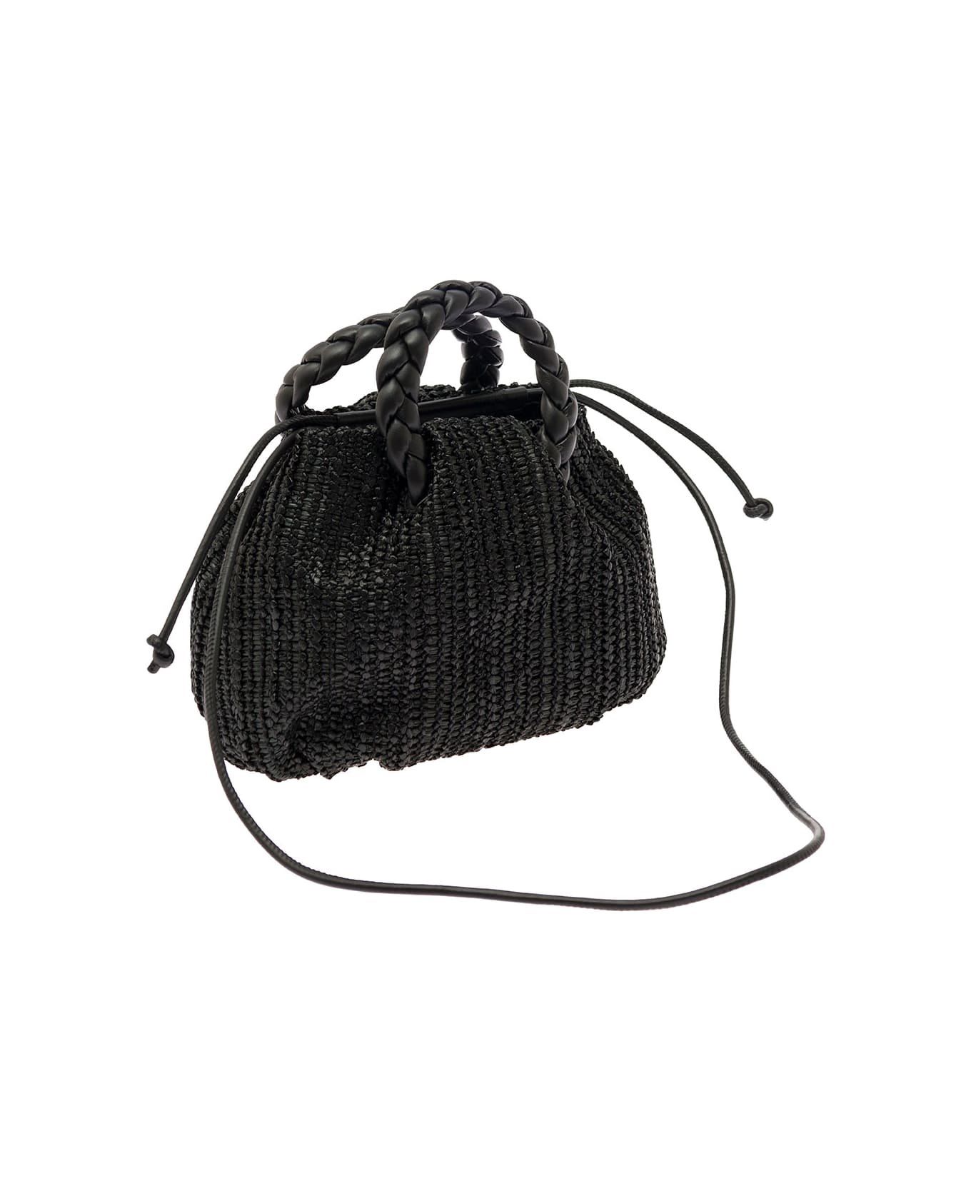 Hereu 'woven Bombon' Black Handbag With Braided Handles In Woven Leather Woman - Black