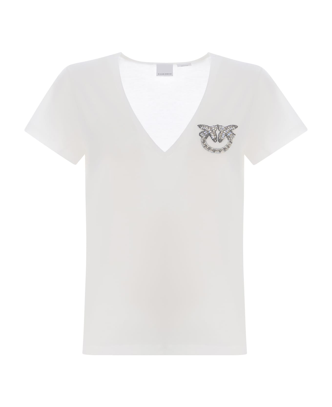Pinko T-shirt With Love Birds Jewel Logo - Bianco