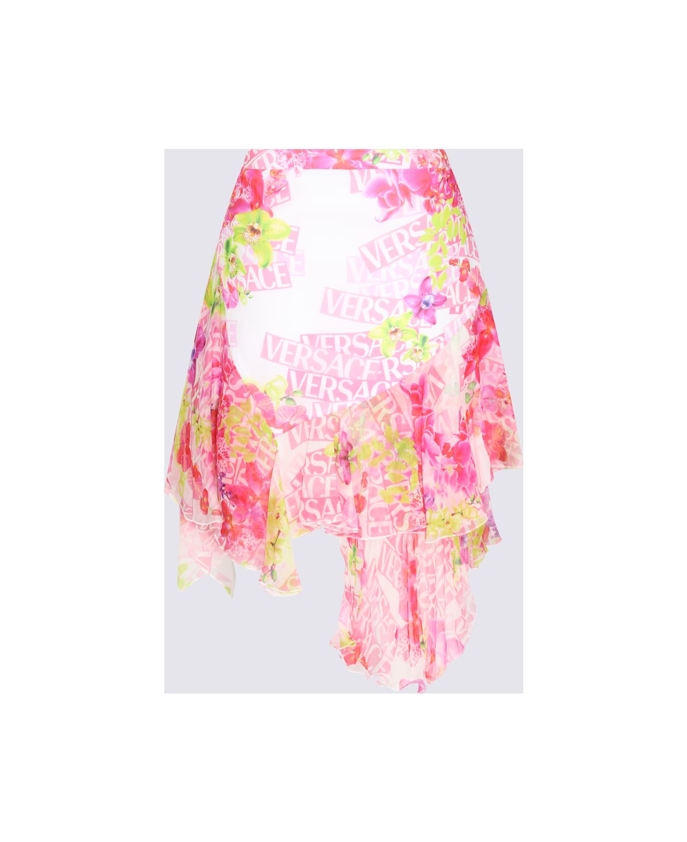 Versace White And Pink Silk Mini Skirt - BIANCO+ROSA スカート