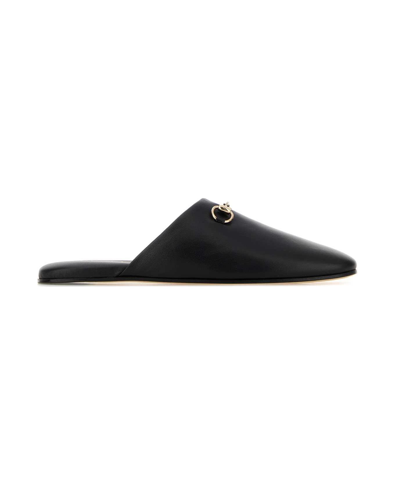 Gucci Black Nappa Leather Slippers - NERO