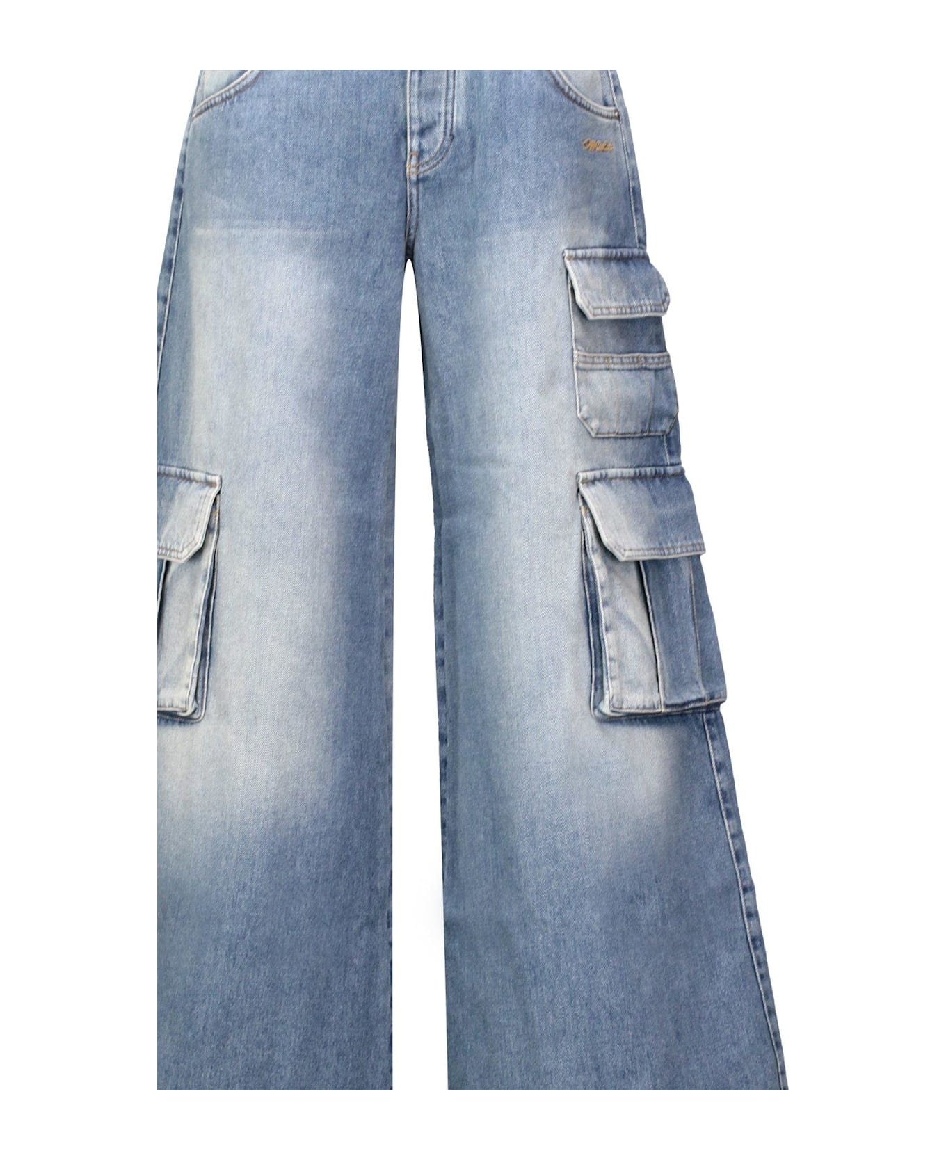 Off-White Logo Patch Wide Leg Jeans - Bleach