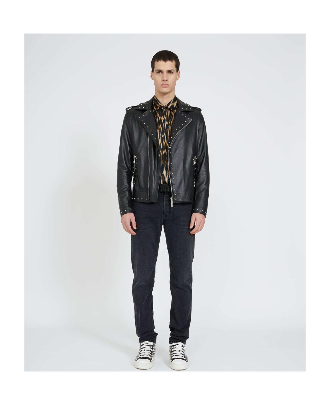 John Richmond Leather Jacket With Applications On The Back - Nero
