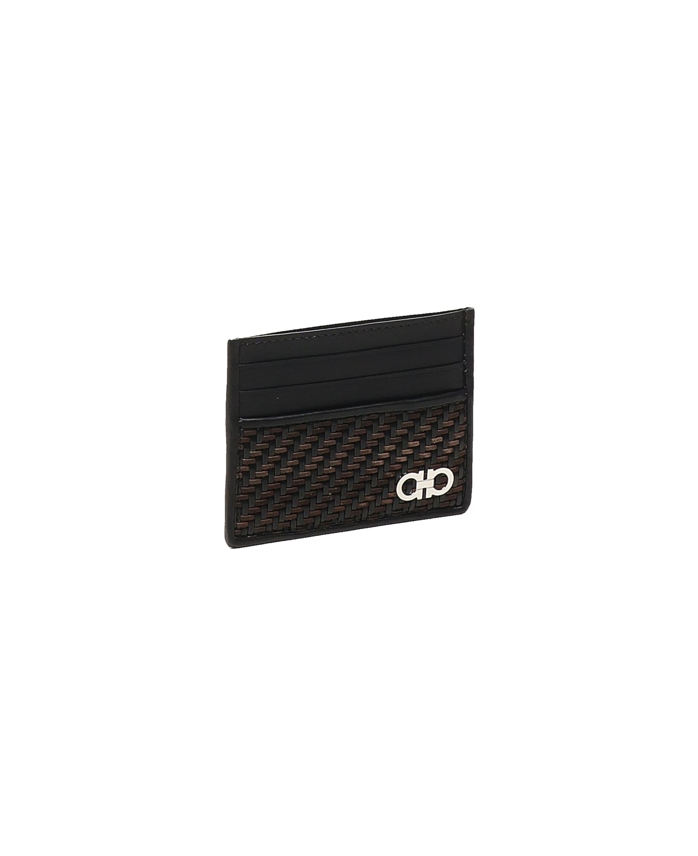 Ferragamo Card Holder With Woven - Black