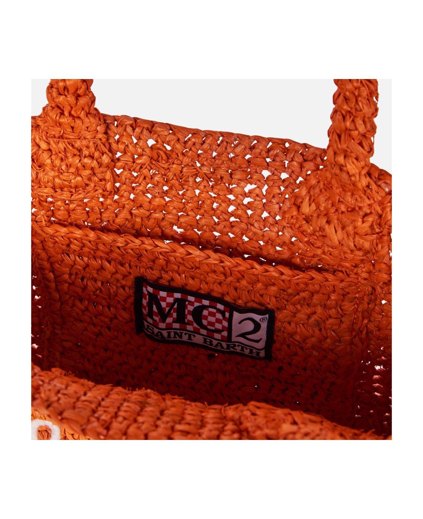 MC2 Saint Barth Mini Vanity Orange Raffia Bag With Front Embroidery - ORANGE