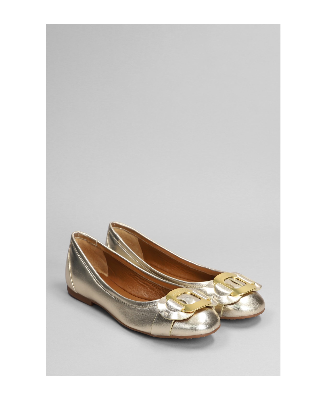 See by Chloé Chany Ballet Flats In Gold Leather - Grey フラットシューズ