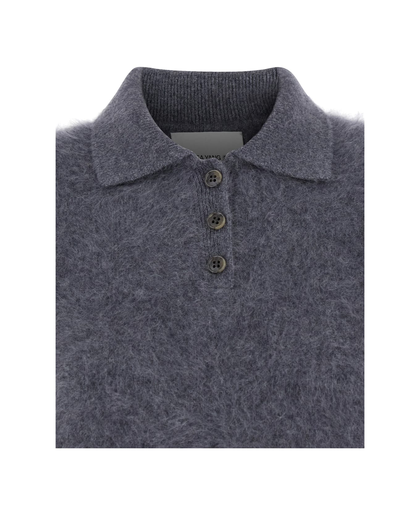Lisa Yang 
carolyn
 Grey Polo Shirt-style Sweater With Short Sleeves And Classic Collar In Cashmere Woman - Grey