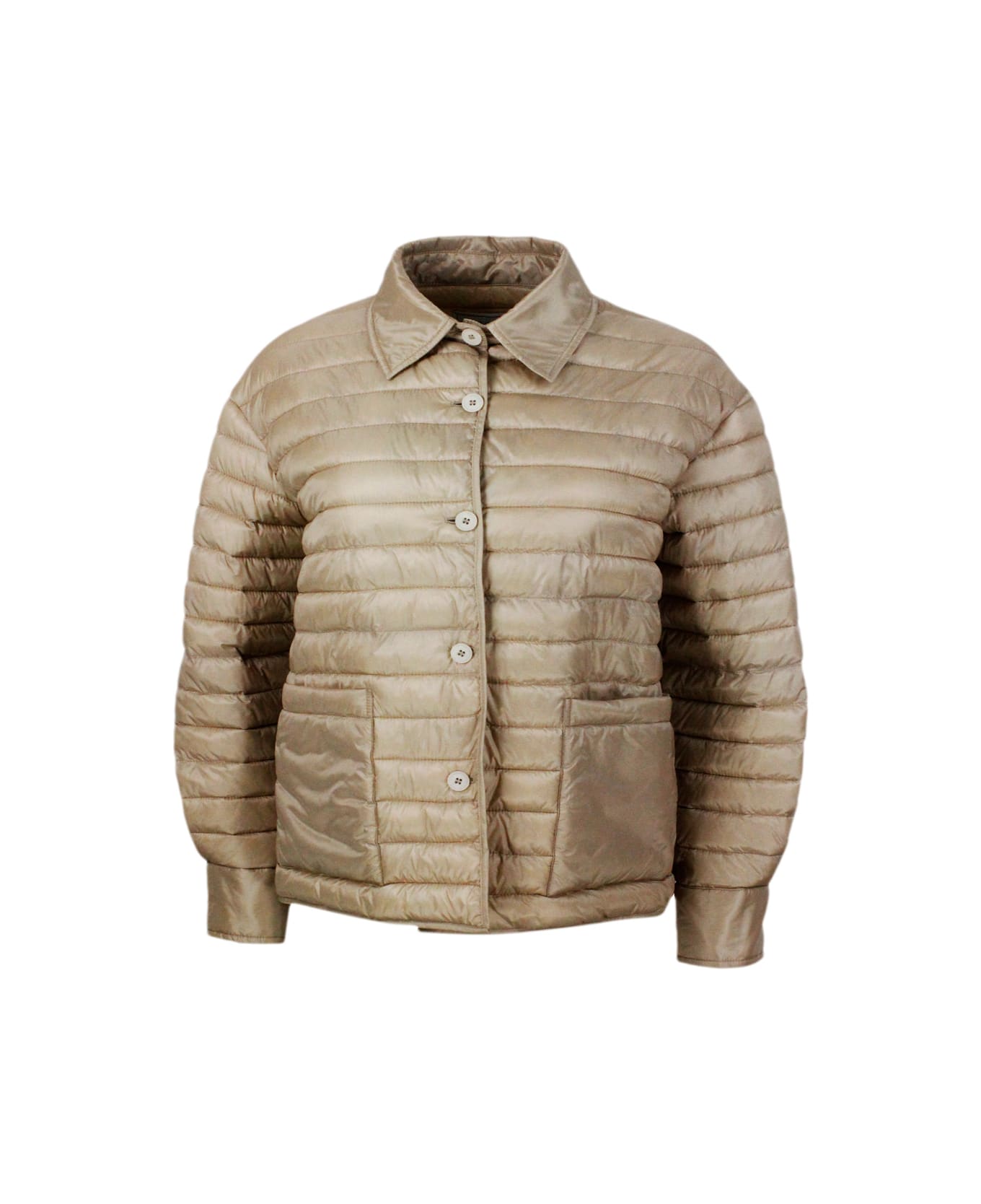 Antonelli Lightweight 100g Padded Jacket With Shirt Collar, Button Closure And Patch Pockets - Beige