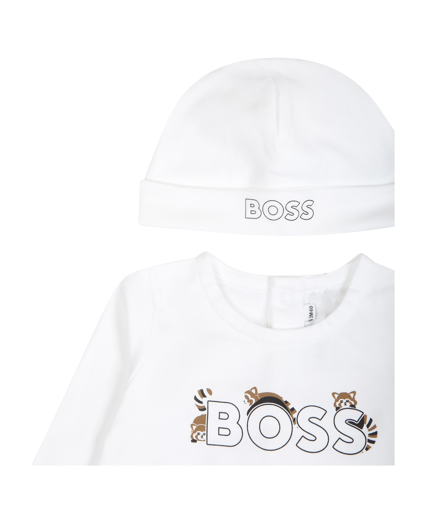 Hugo Boss White Set For Baby Boy With Raccoon And Logo - White