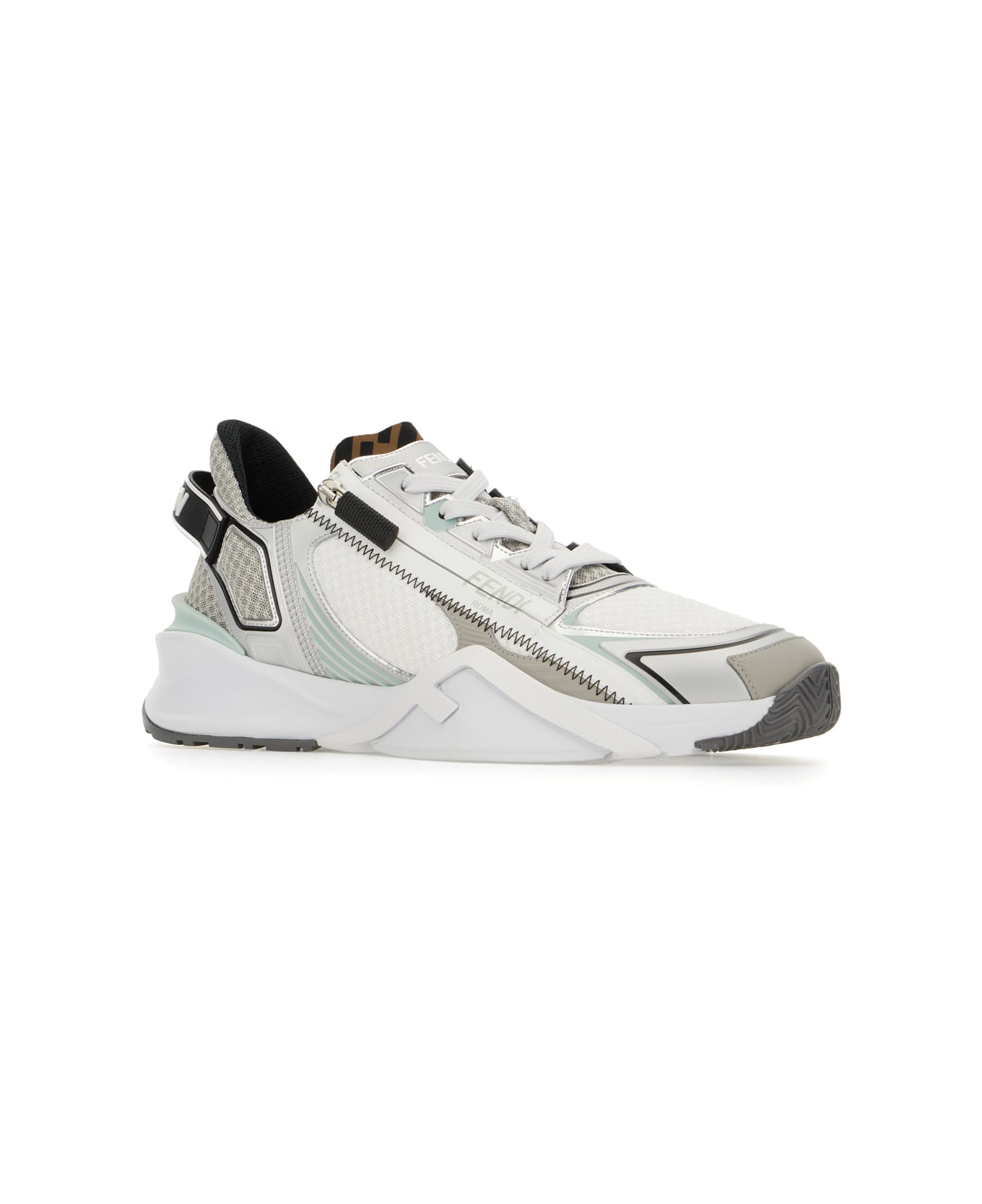 Fendi Multicolor Leather And Fabric Flow Sneakers - WHITE GREY
