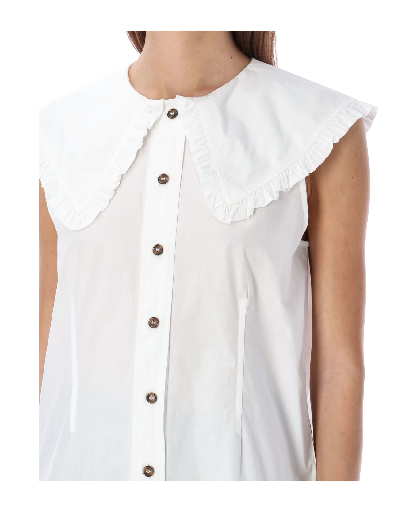 Ganni Signature Collar Sleeveless Shirt - WHITE