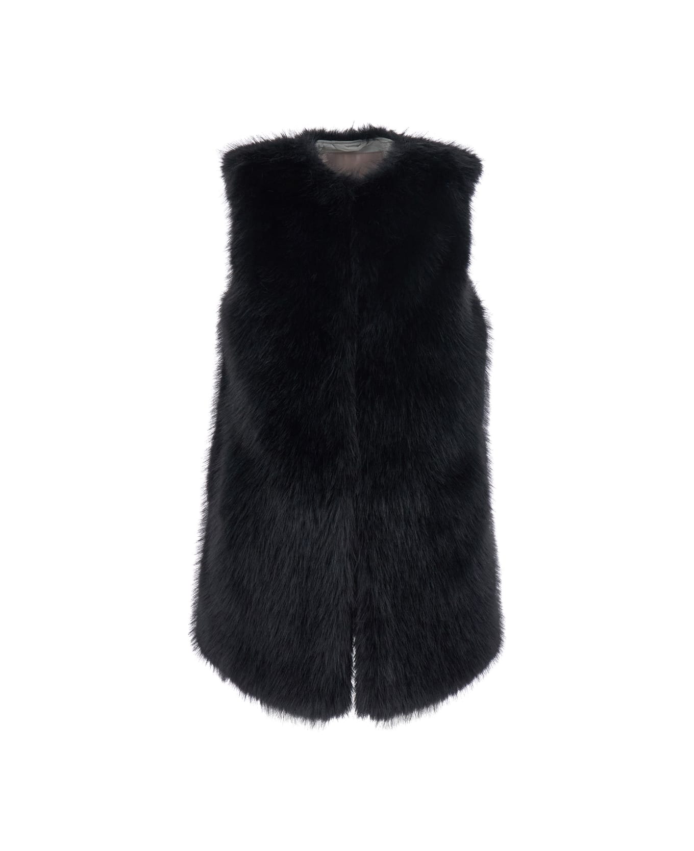 Herno Black Sleeveless Vest With Concealed Closure On The Front In Ecofur Woman - nero