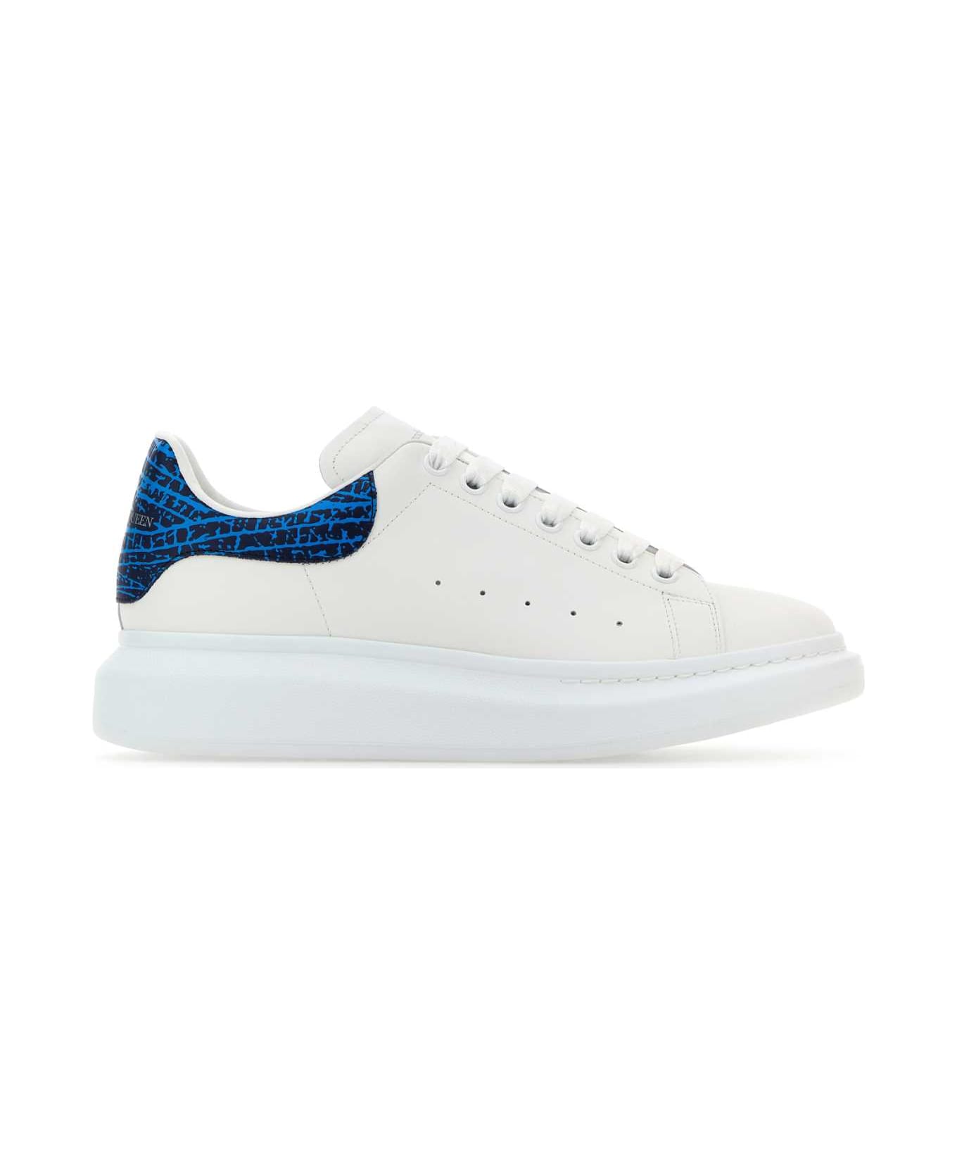Alexander McQueen White Leather Sneakers With Printed Leather Heel - WHITELAPISBLUE