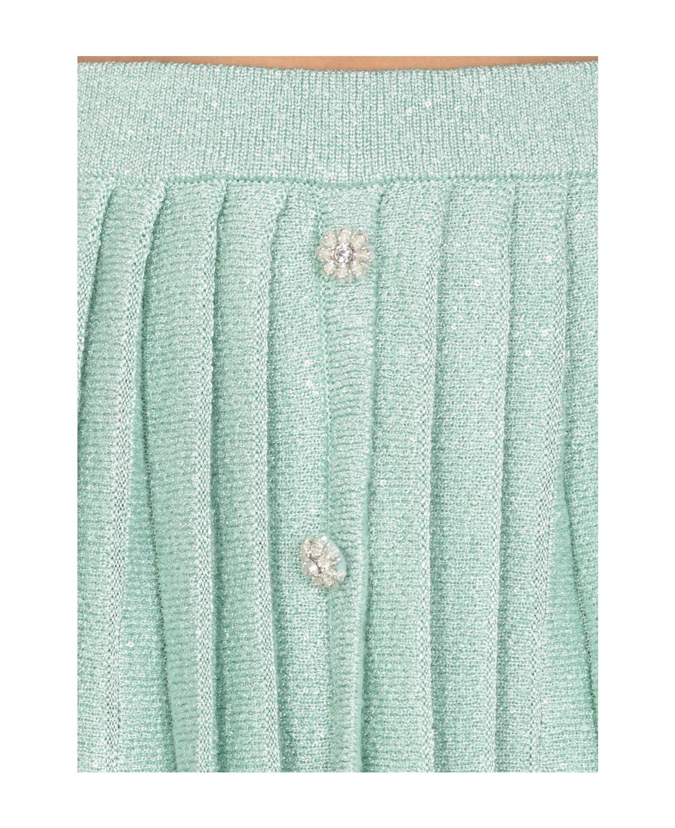 self-portrait Sequin Pleated Knit Skirt - Green スカート
