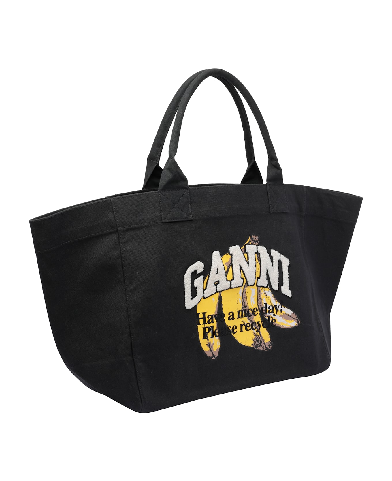 Ganni Shopper Xxl Banana Print Bag - Black