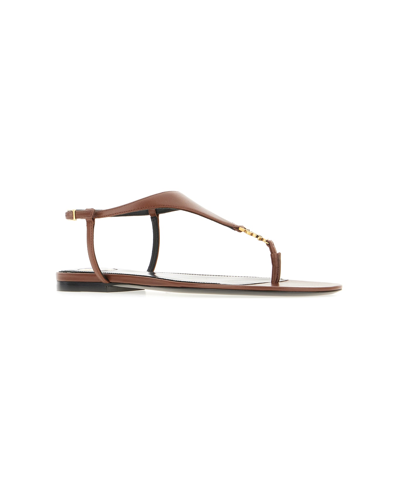 Saint Laurent Brown Leather Thong Sandals - AESTHETIC BROWN