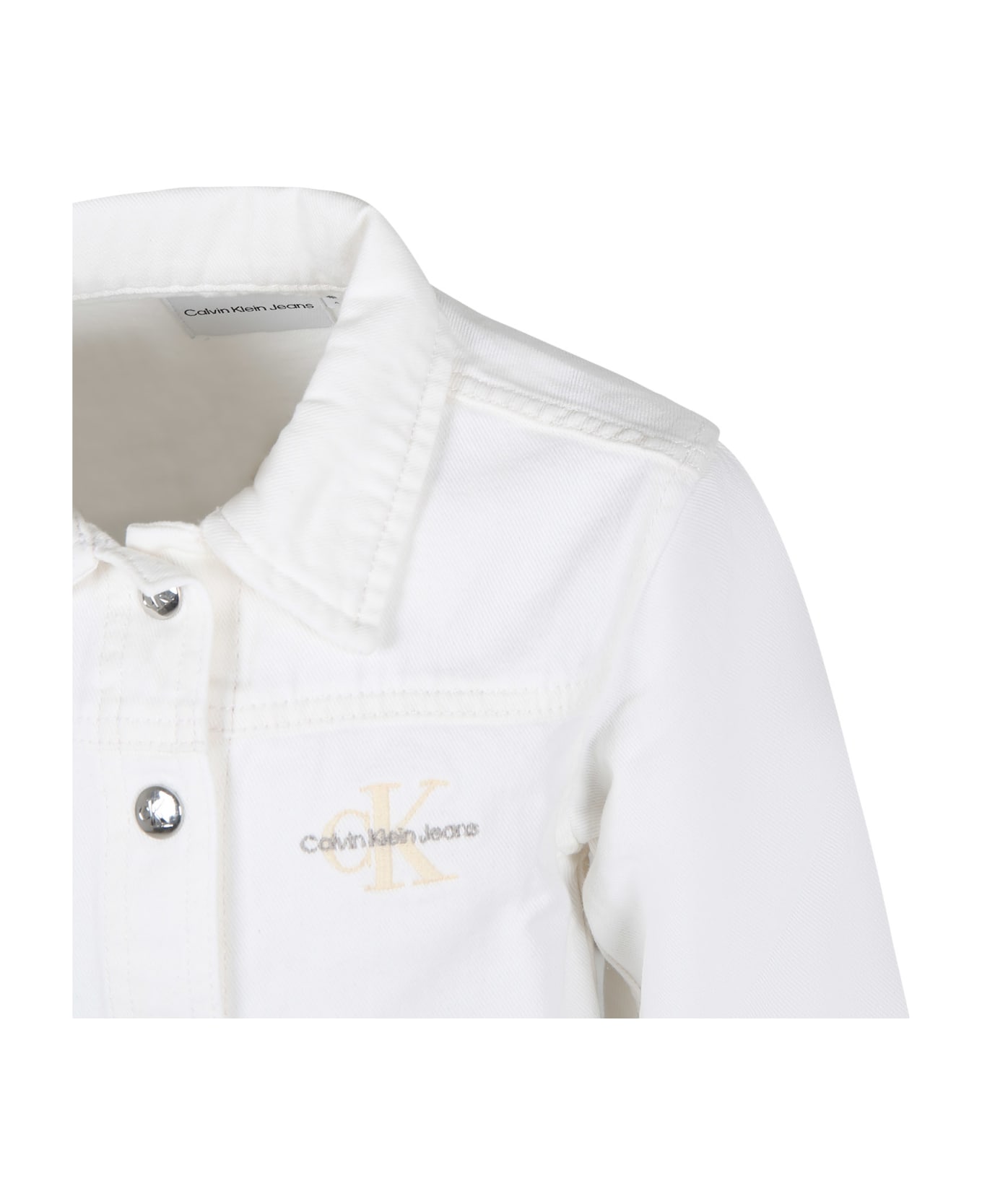 Calvin Klein White Jacket For Girl With Logo - White コート＆ジャケット