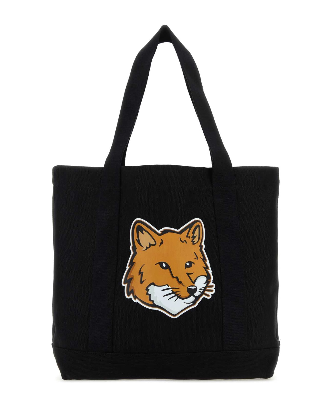 Maison Kitsuné Black Canvas Fox Head Shopping Bag - BLACK