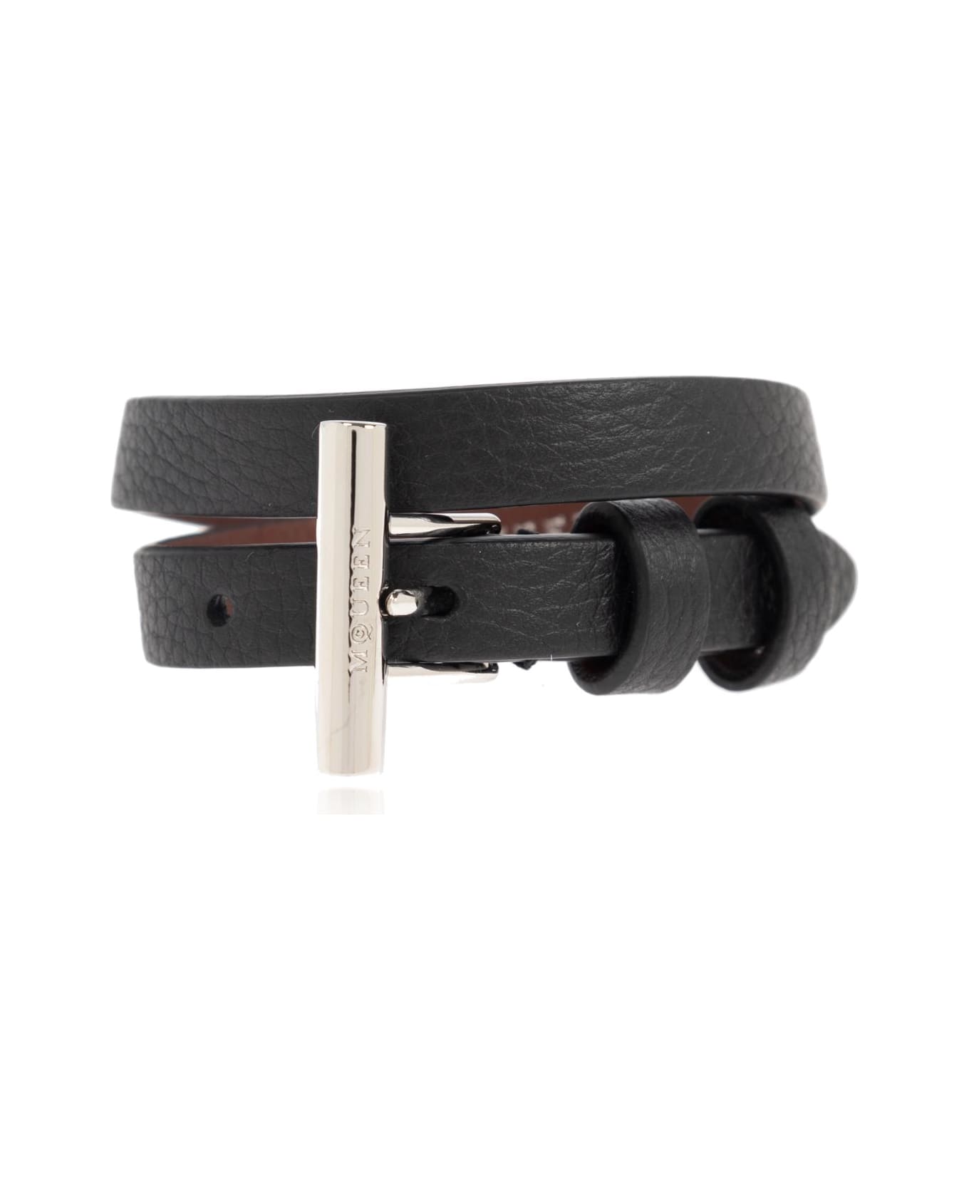 Alexander McQueen Leather Bracelet - Nero e Argento