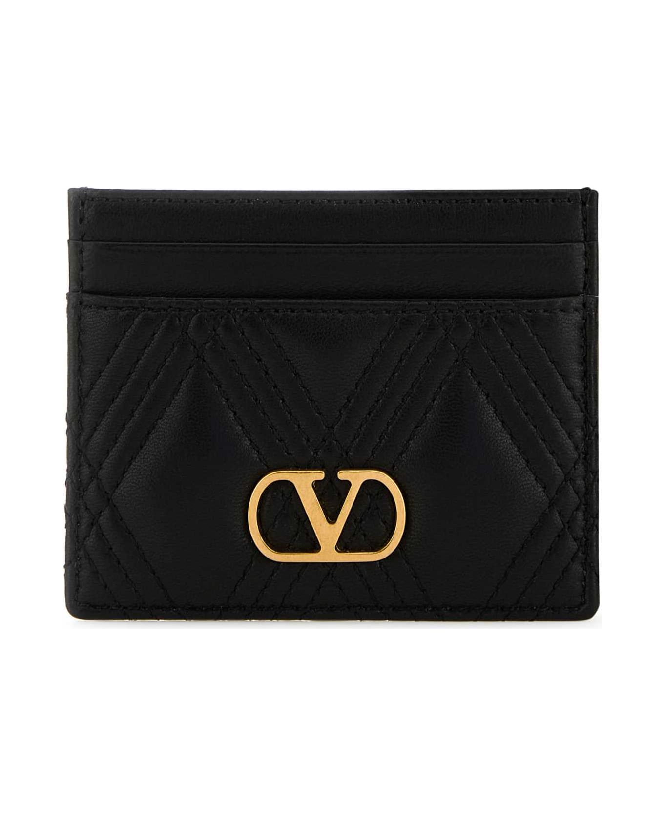 Valentino Garavani Black Nappa Leather Quiltie 67 Card Holder - NERO