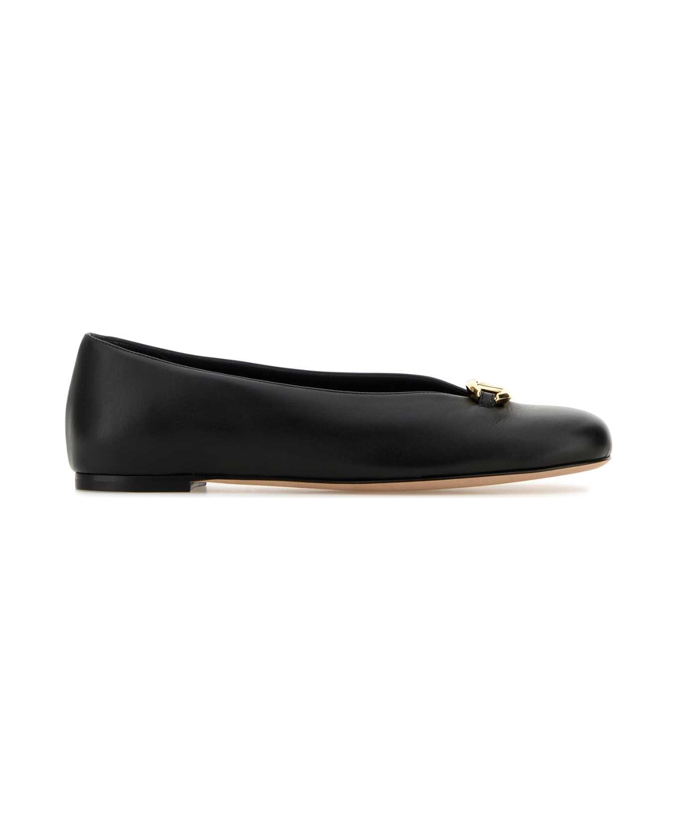 Valentino Garavani Black Leather Vlogo Studio Ballerinas - NERO