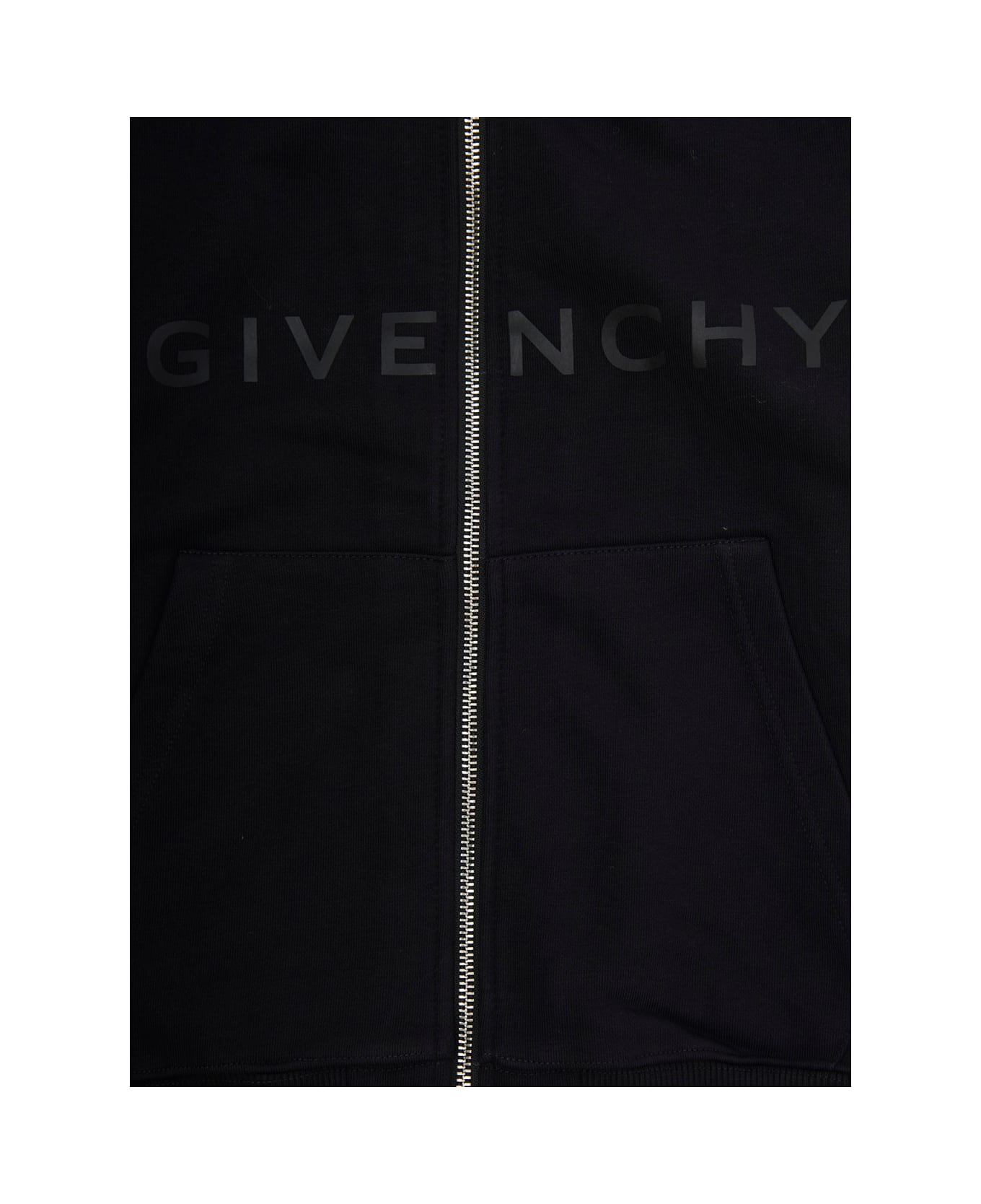 Givenchy Black Cardigan With Fixed Hood And Logo Lettering In Cotton Boy - Black