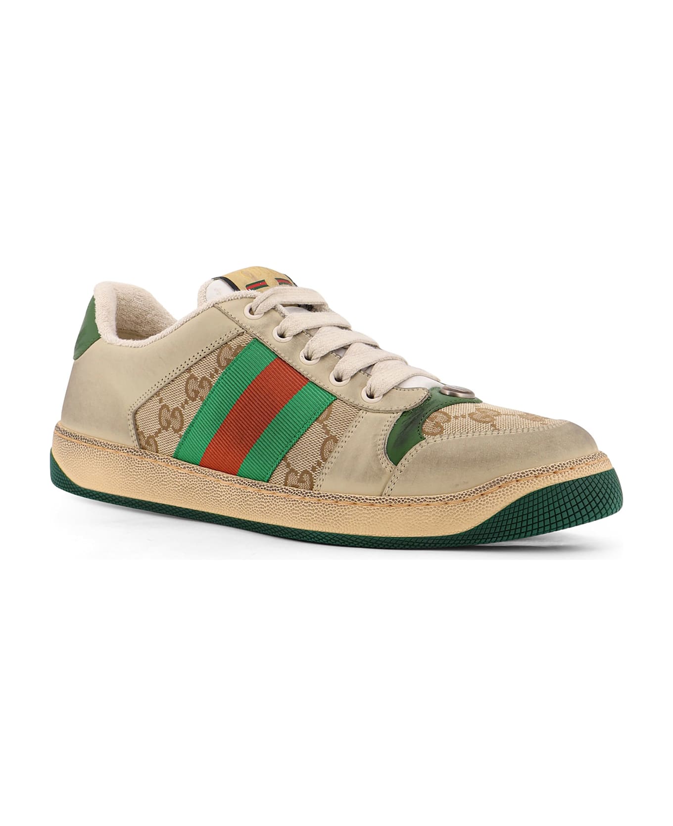 Gucci Screener Gg Low-top Vintage Leather Sneakers - White