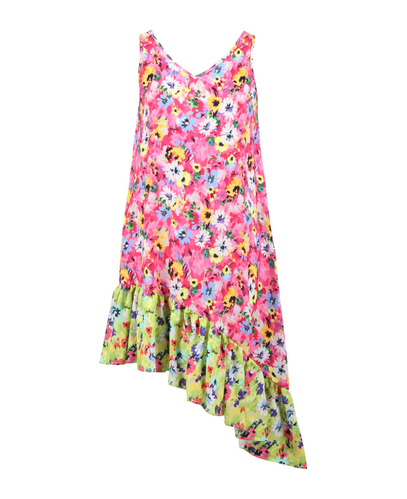 MSGM Multicolor Dress For Girl With Floral Print - Fuchsia ワンピース＆ドレス
