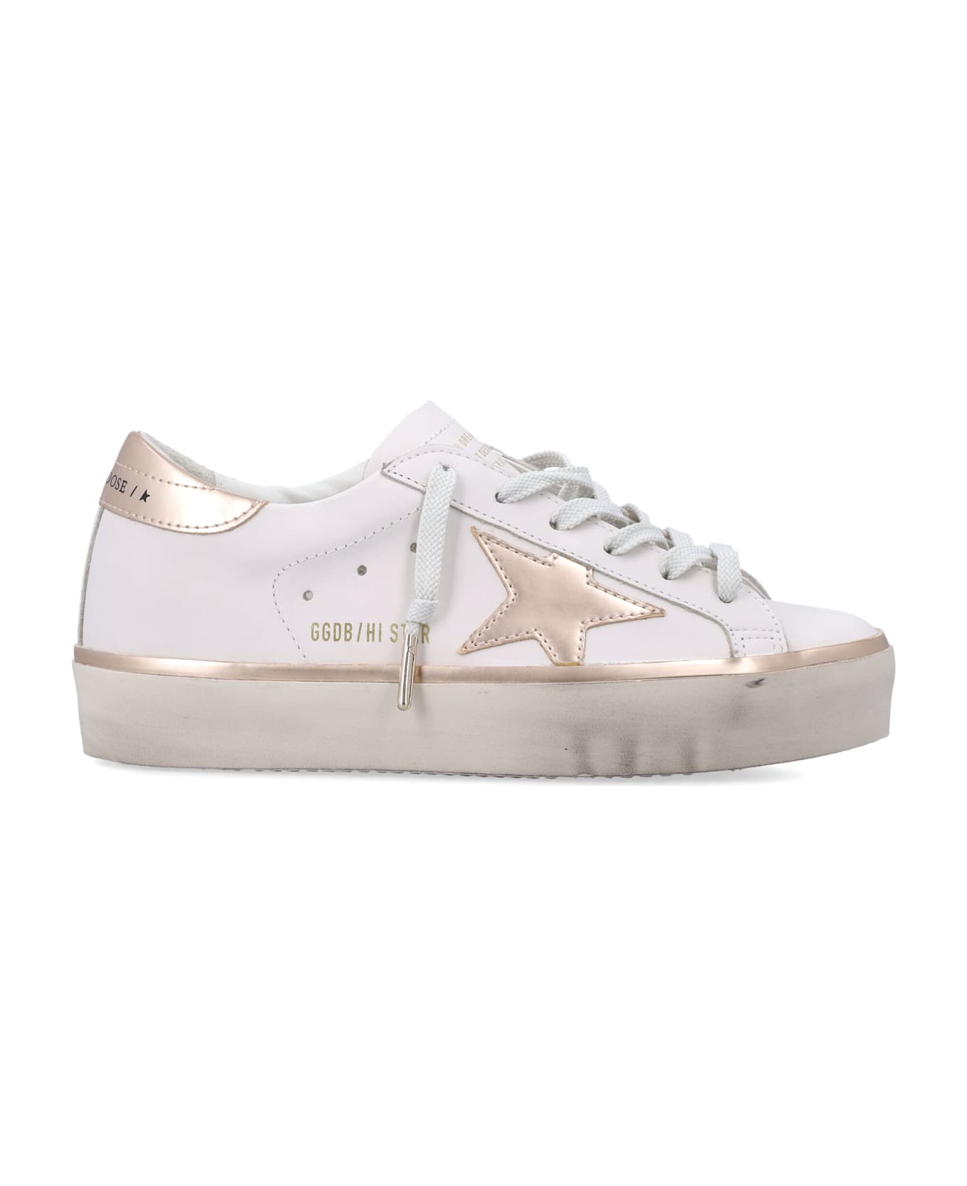 Golden Goose Hi Star White Sneakers - WHITE TAUPE GOLD