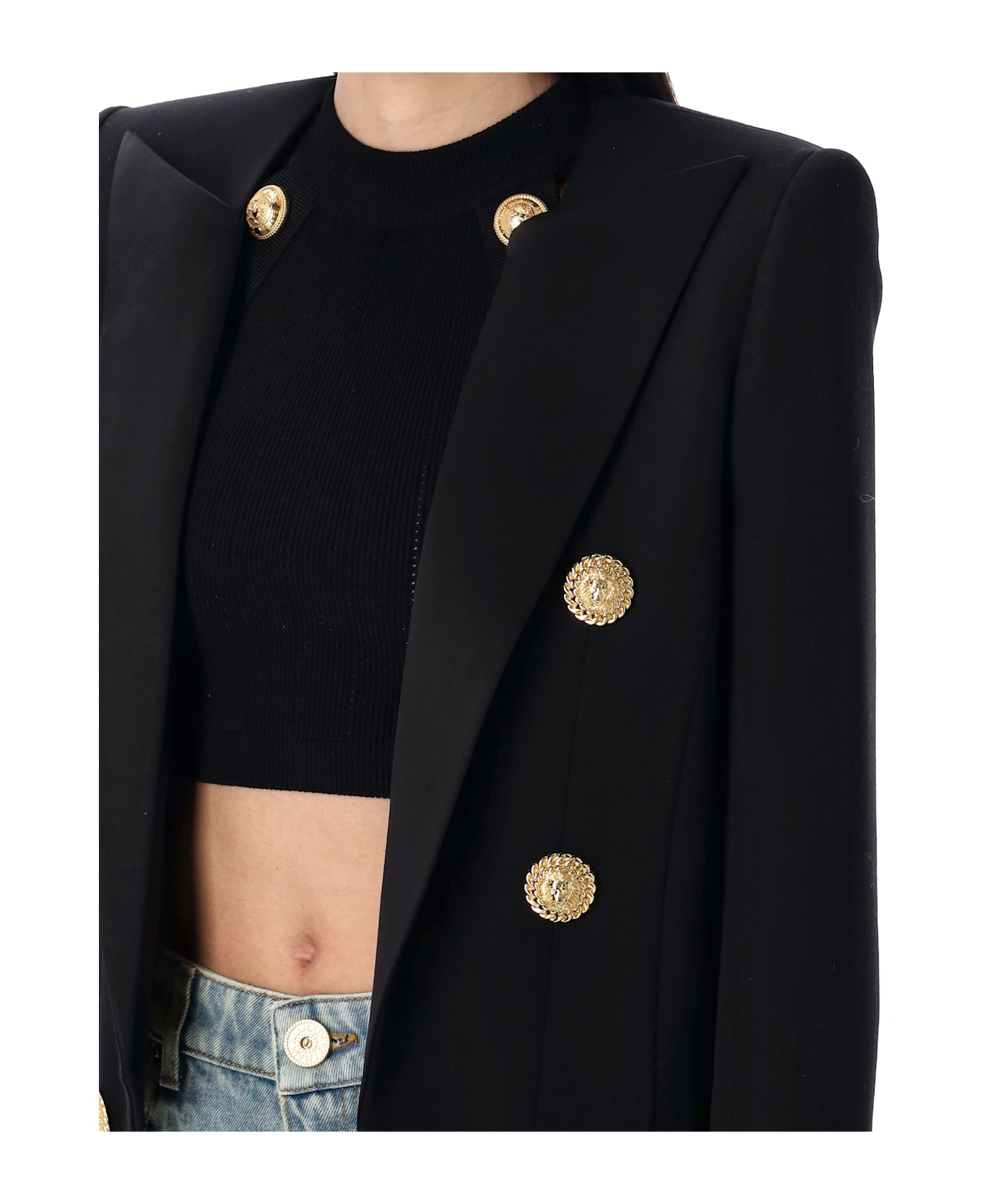 Balmain 6 Buttons Cropped Jacket - BLACK