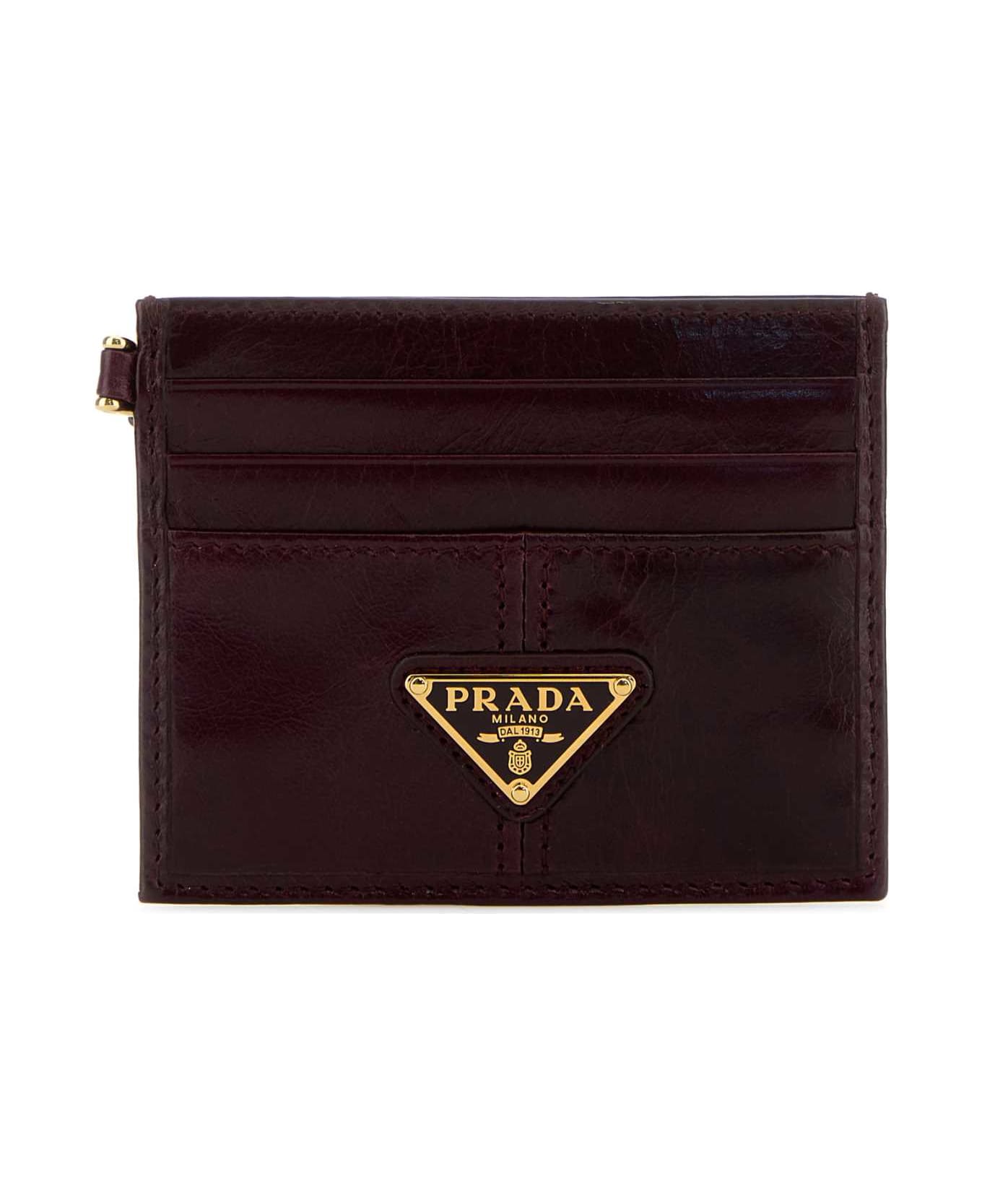 Prada Burgundy Leather Card Holder - BORDEAUX