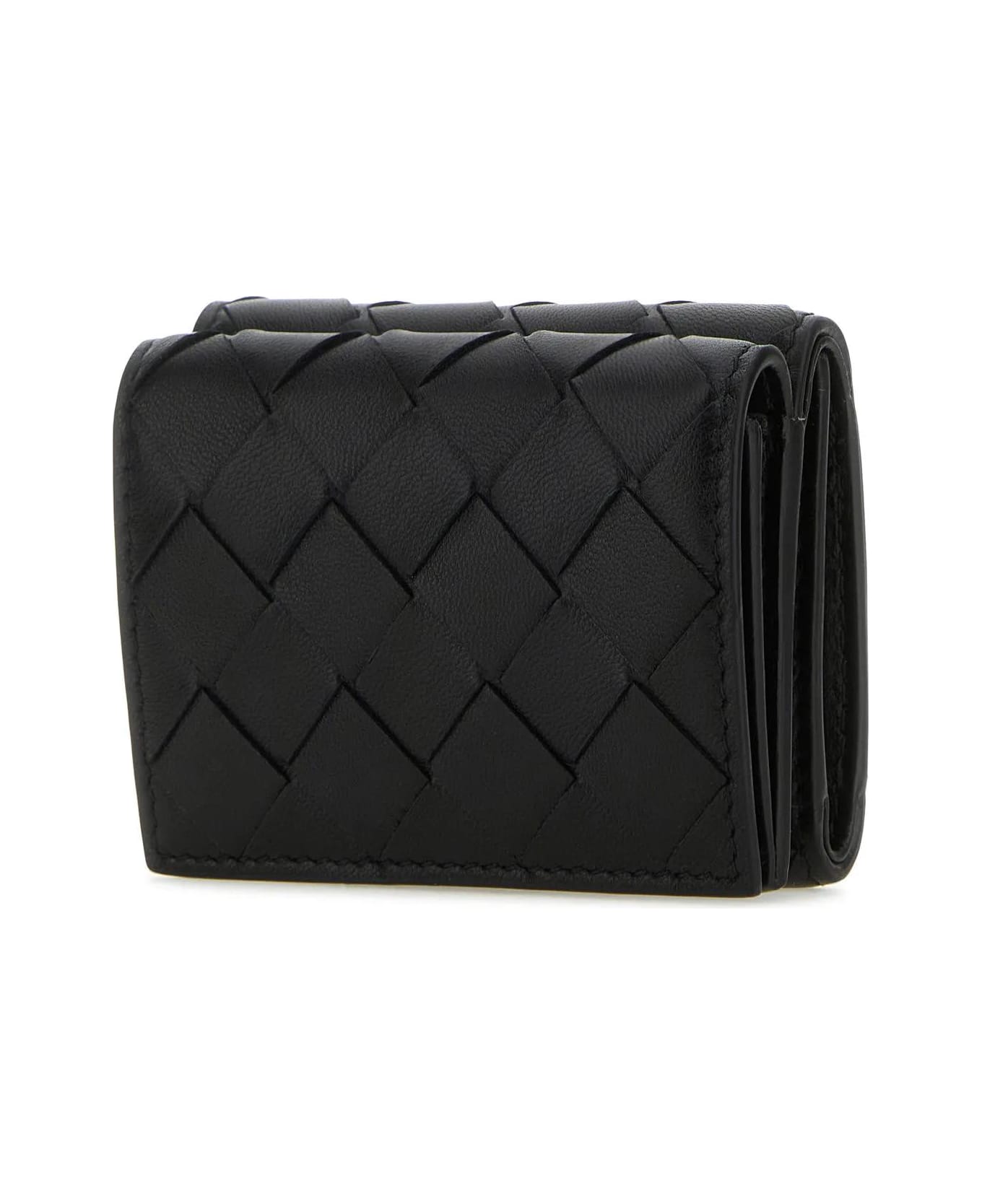 Bottega Veneta Black Leather Tiny Intrecciato Wallet - Black
