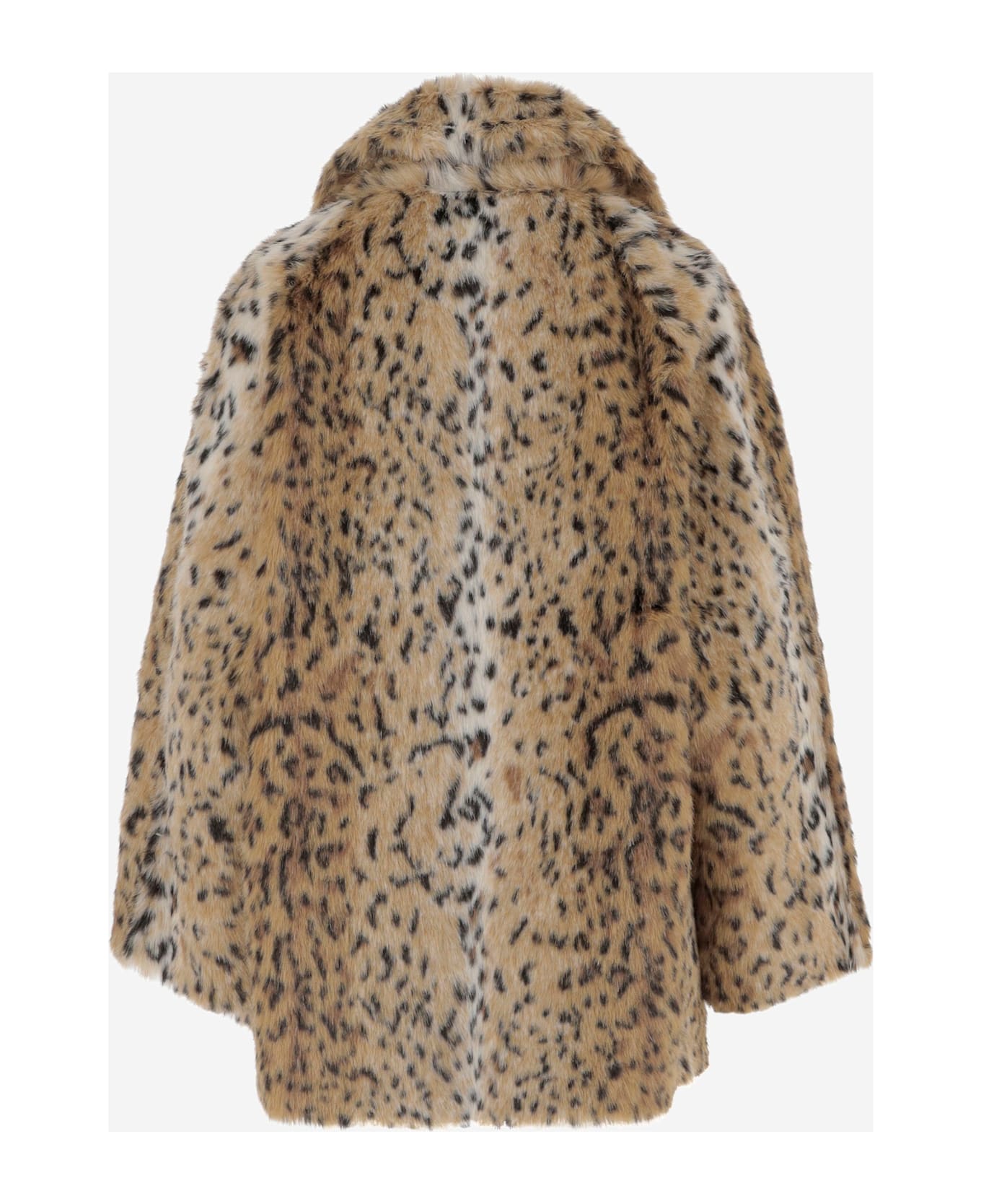 N.21 Short Faux Fur Coat With Leo Pattern - Brown