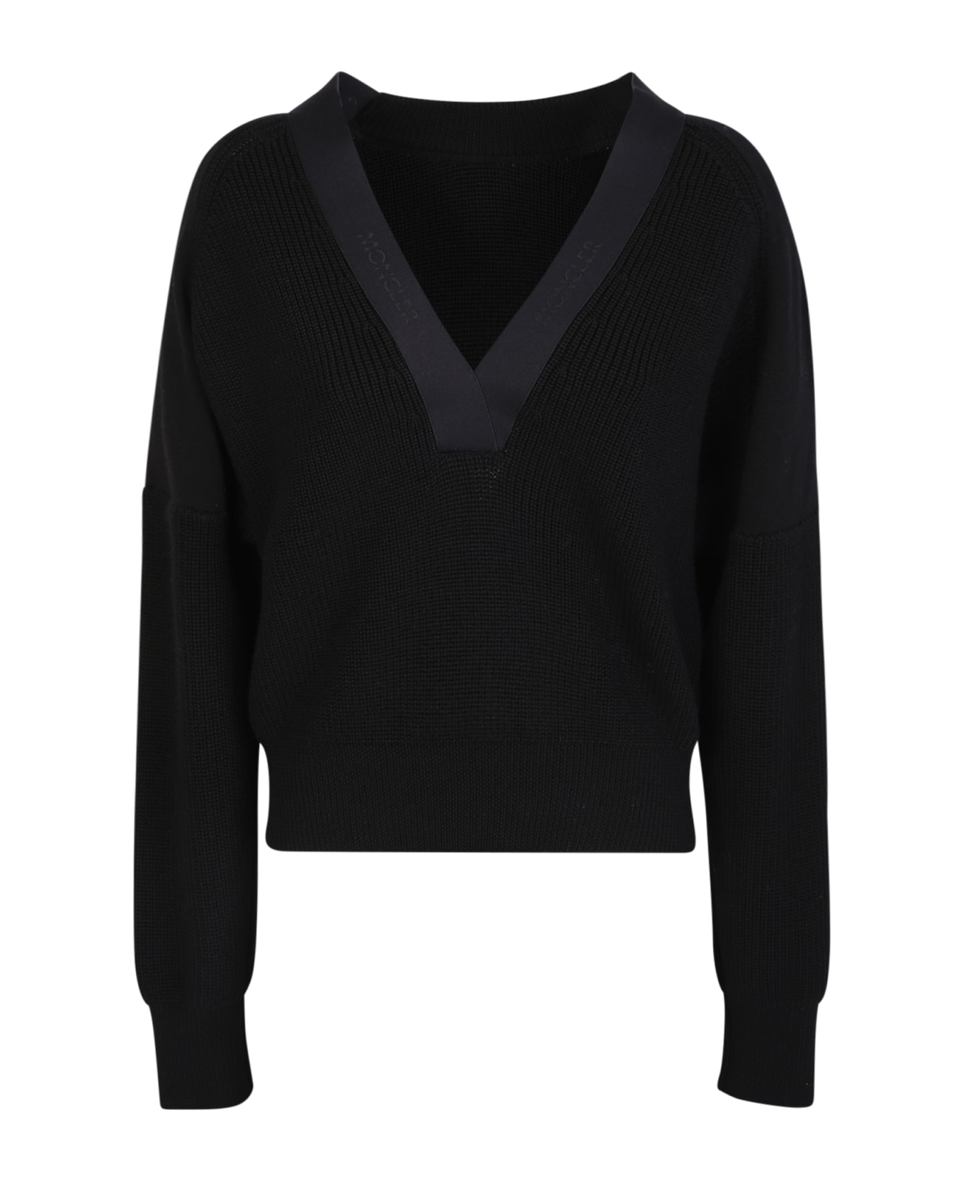 Moncler Black V-neck Wool Sweater - Black