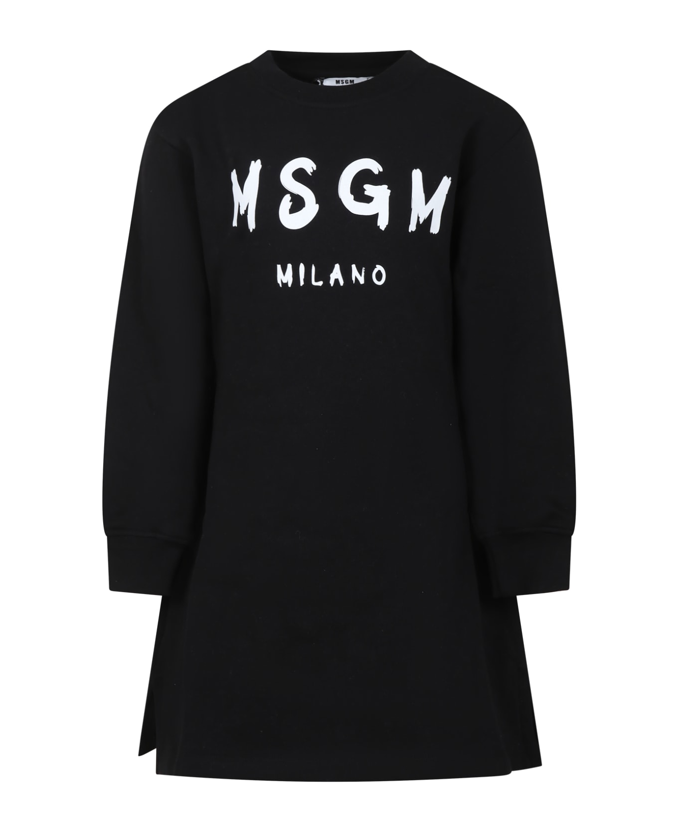 MSGM Black Dress For Girl With Logo - Black