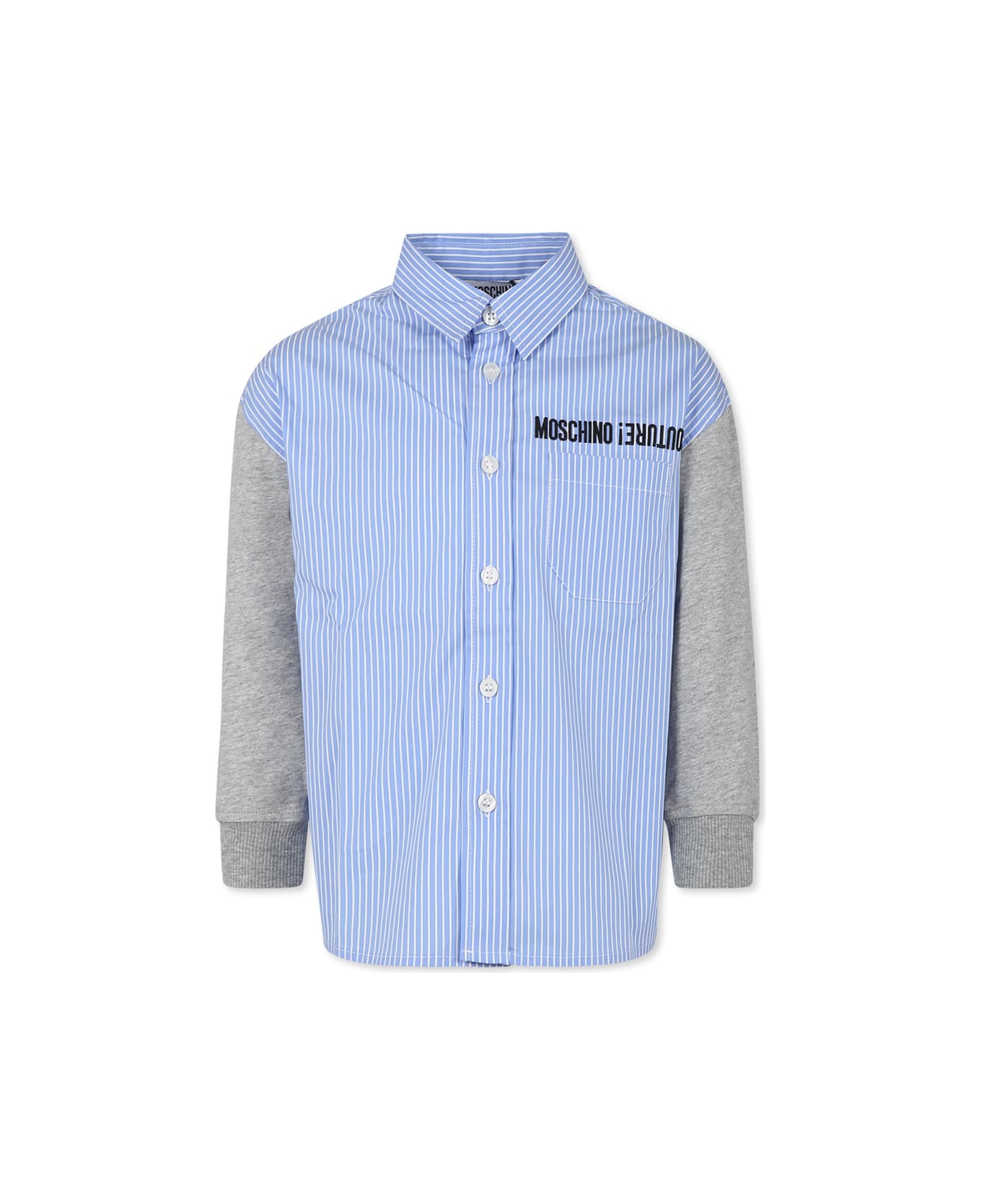 Moschino Light Blue Shirt For Boy With Black Logo - Light Blue