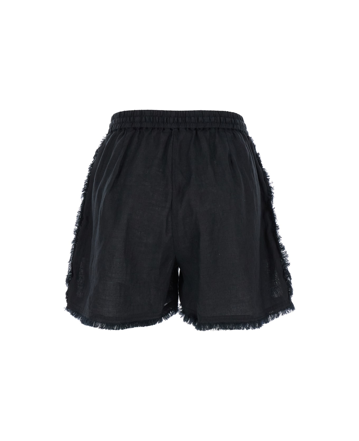 Parosh Black Shorts With Drawstring And Fringed Hem In Linen Woman - Black