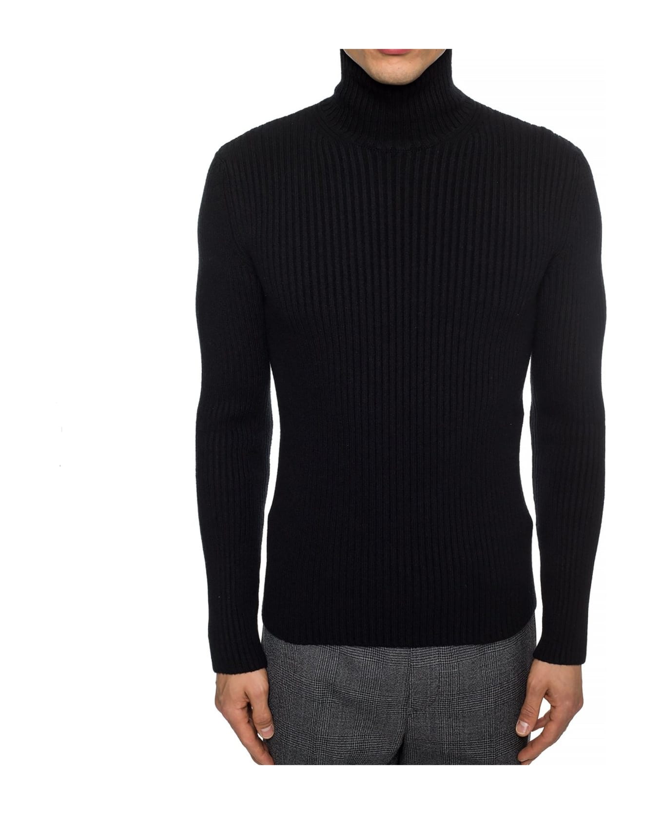 Balenciaga Cashmere Blend Rib Knit Turtleneck - Black