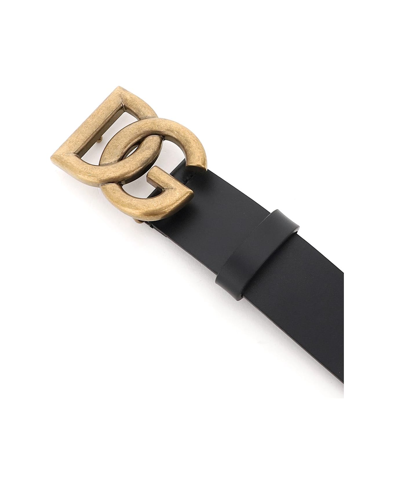 Dolce & Gabbana Lux Leather Belt With Crossed Dg Logo - Nero ベルト