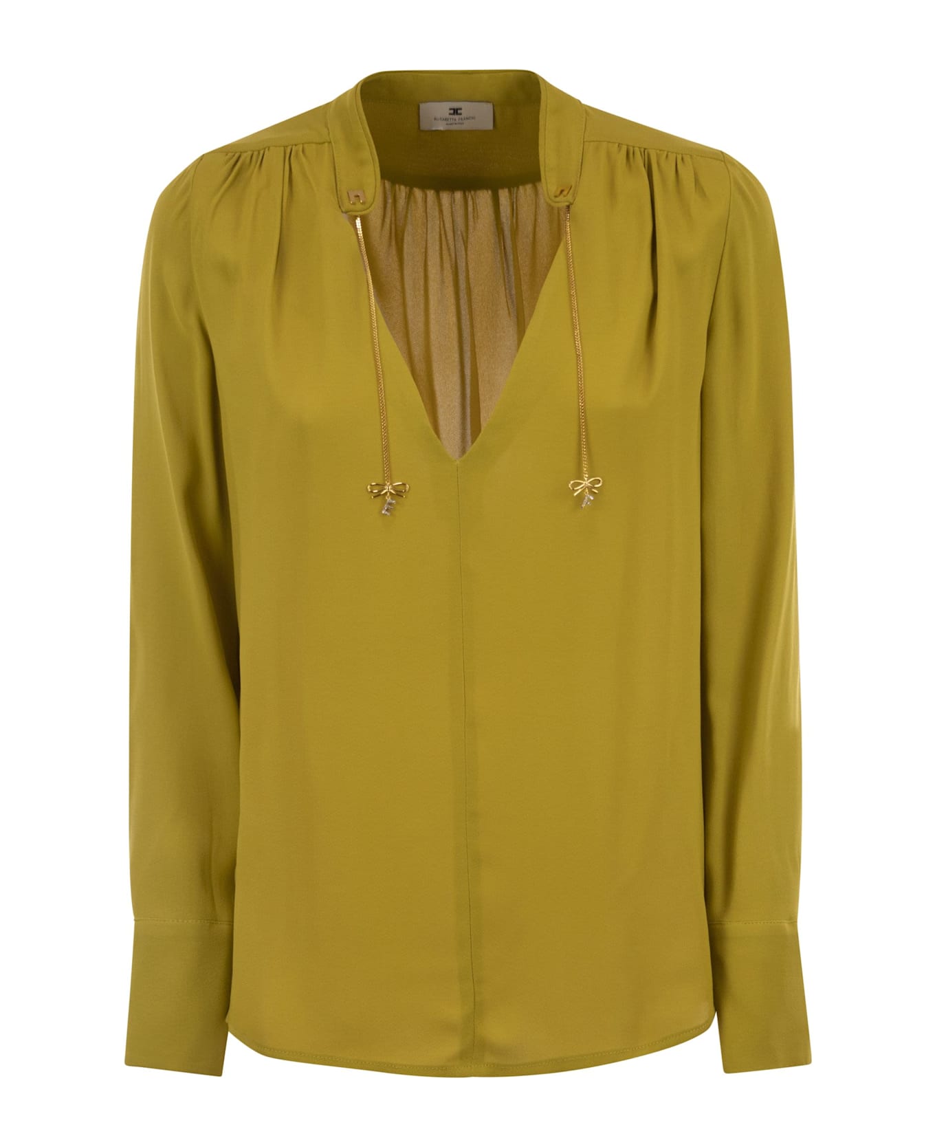 Elisabetta Franchi Georgette Shirt With Charms And Logo - Ochre