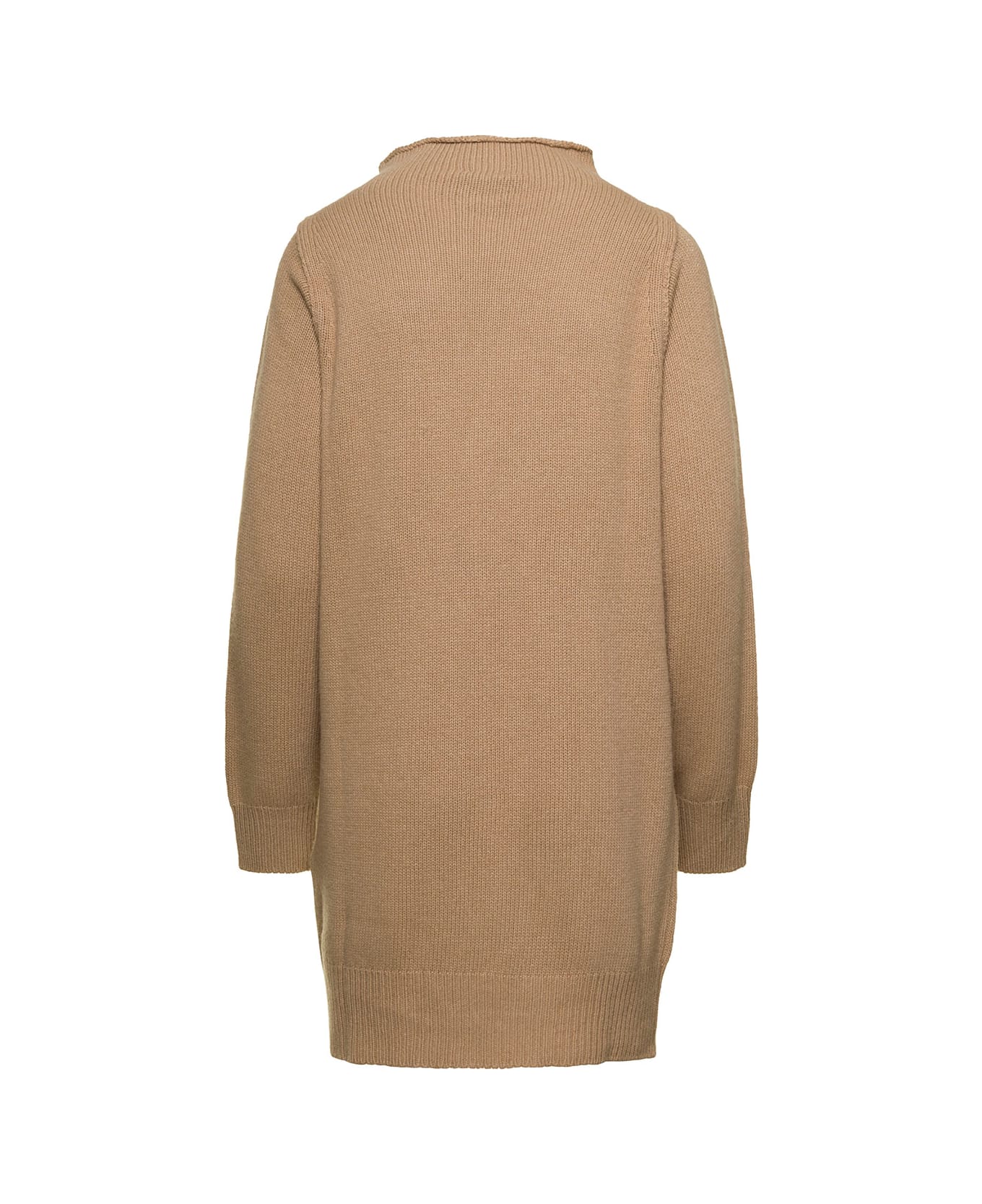 Liu-Jo Beige Knit Dress With High Neck And Golden Buttons In Wool Woman ...